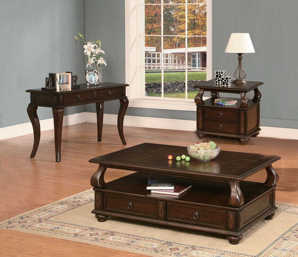 26" Brown Solid Wood Square End Table With Two Drawers And Shelf-End-Side Tables-DECOROLALA