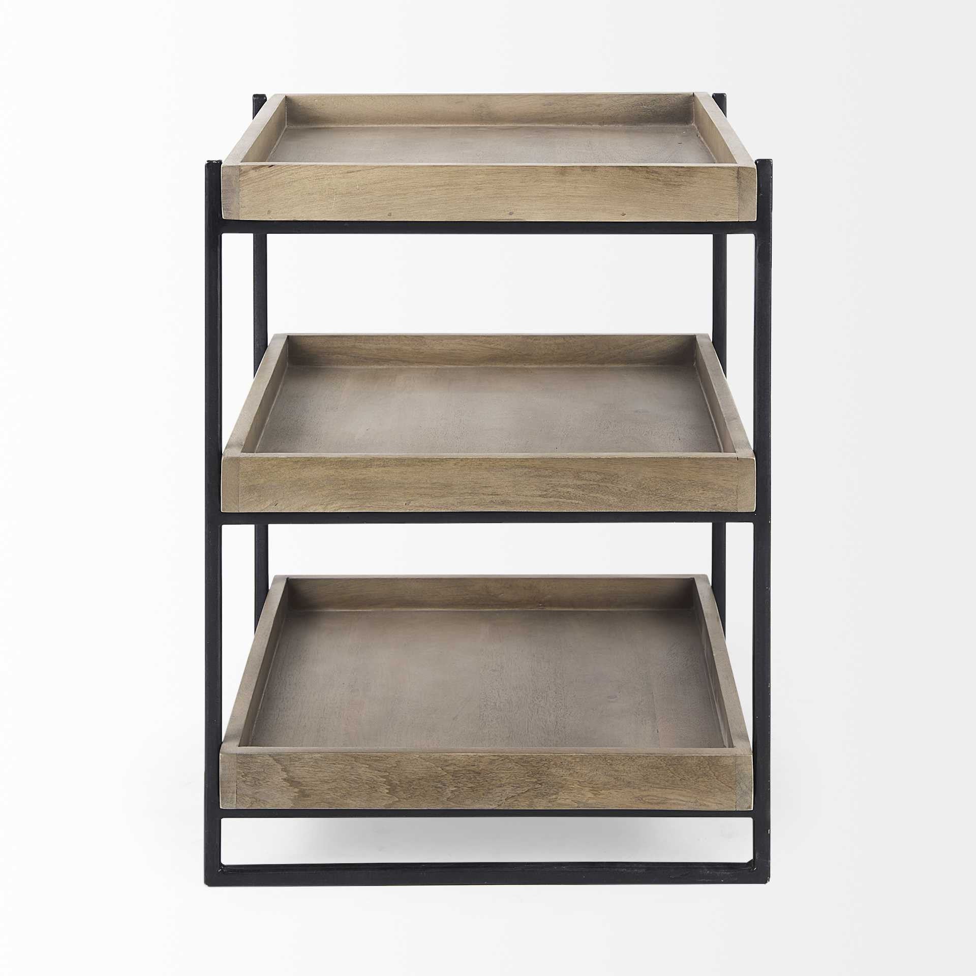 26" Brown Solid Wood Square End Table With Two Shelves-End-Side Tables-DECOROLALA