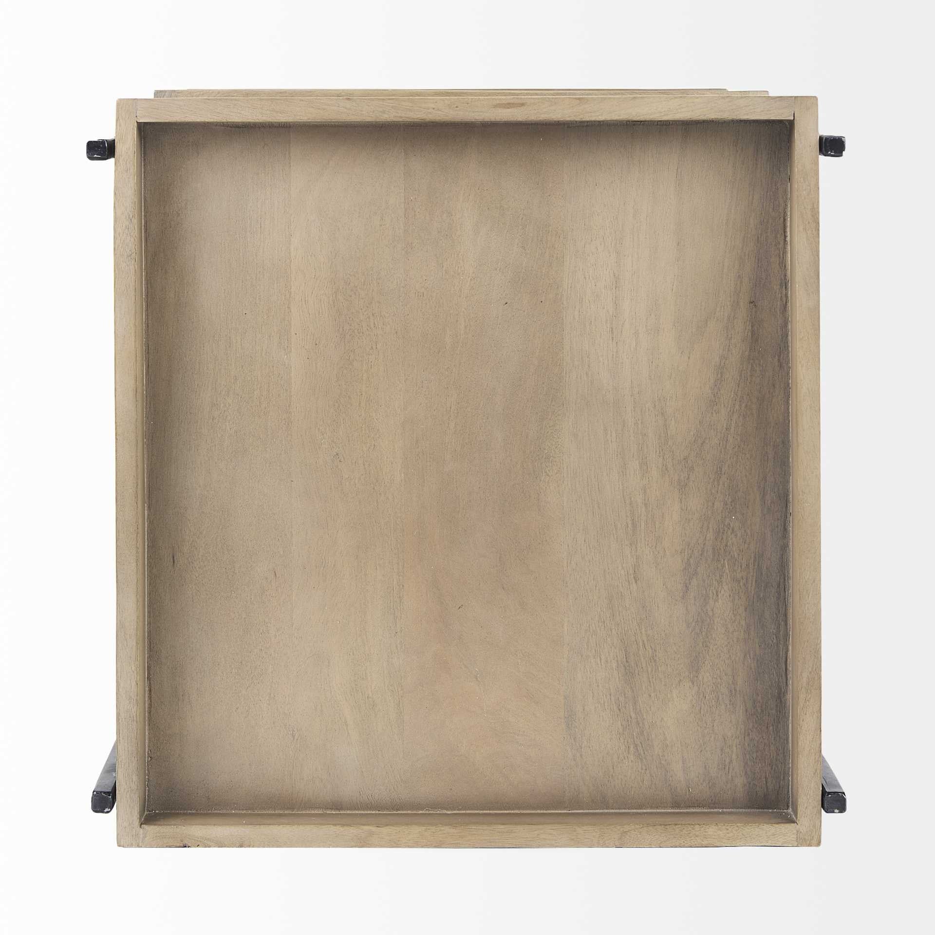 26" Brown Solid Wood Square End Table With Two Shelves-End-Side Tables-DECOROLALA