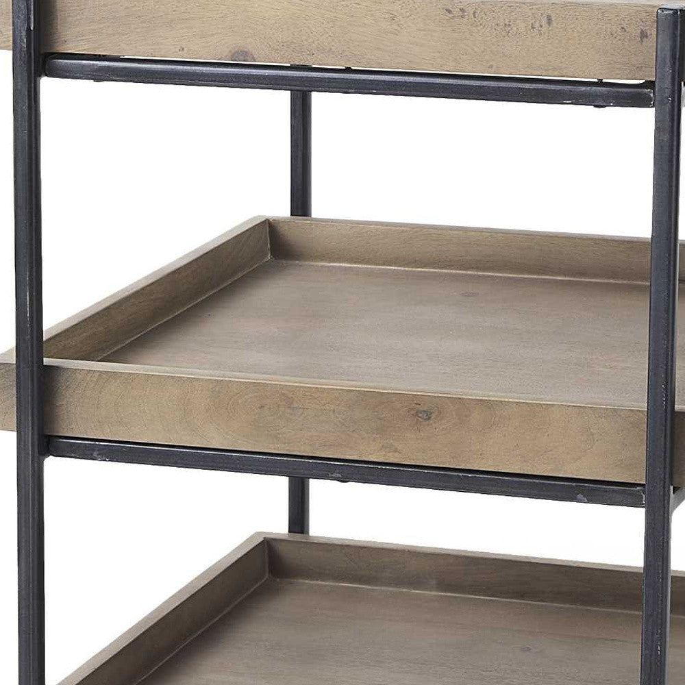 26" Brown Solid Wood Square End Table With Two Shelves-End-Side Tables-DECOROLALA