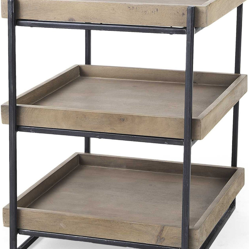 26" Brown Solid Wood Square End Table With Two Shelves-End-Side Tables-DECOROLALA