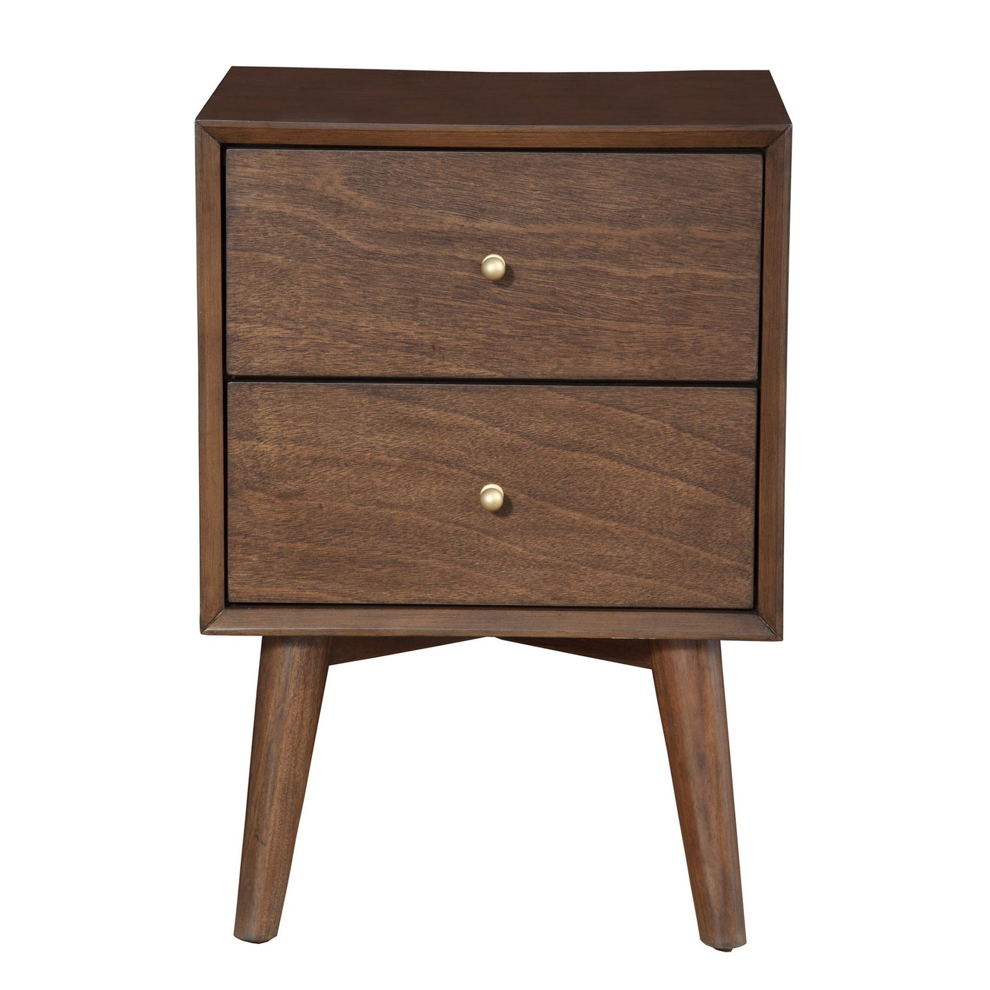 26" Brown Solid Wood and Wood Two Drawer Nightstand-Nightstands & Bedside Tables-DECOROLALA