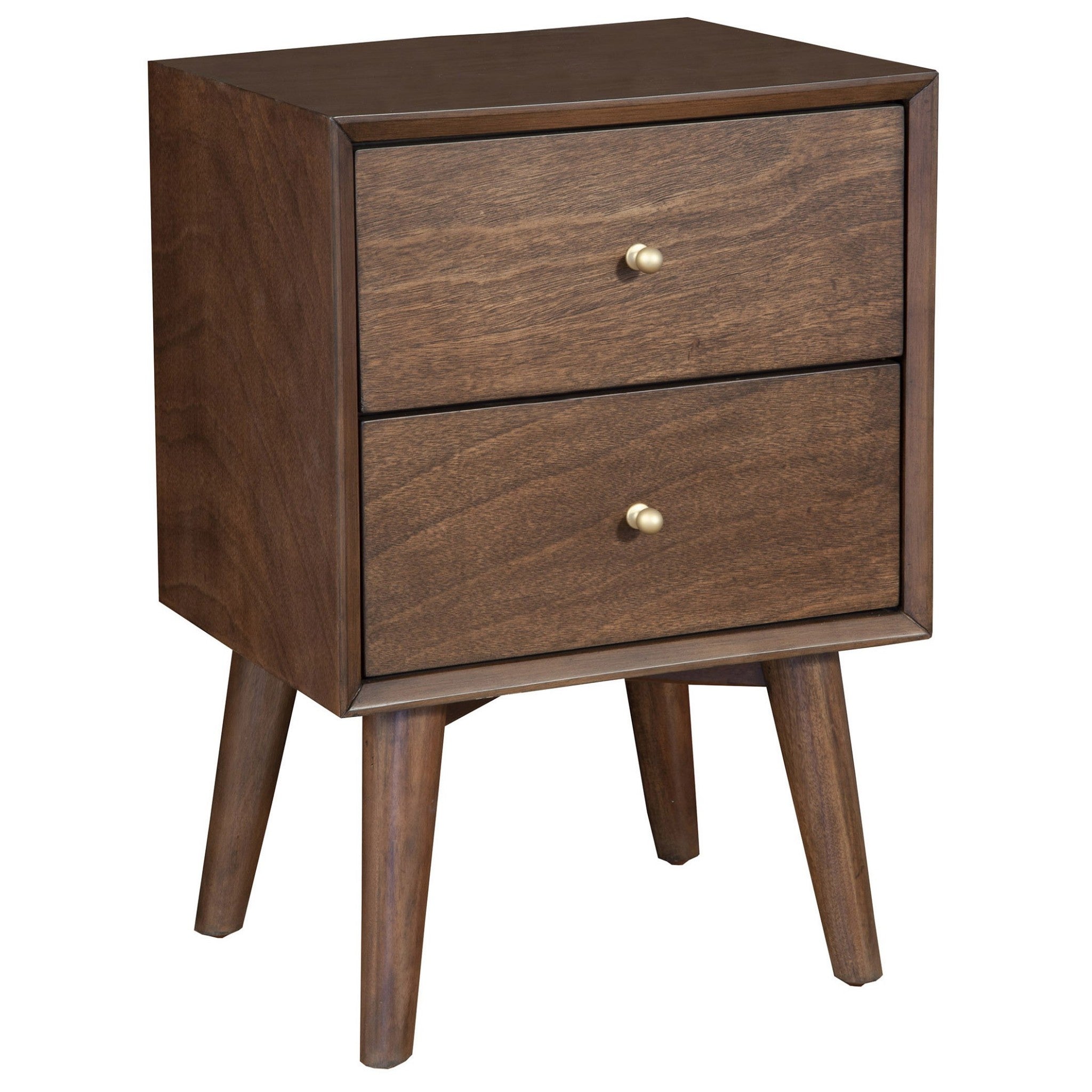 26" Brown Solid Wood and Wood Two Drawer Nightstand-Nightstands & Bedside Tables-DECOROLALA
