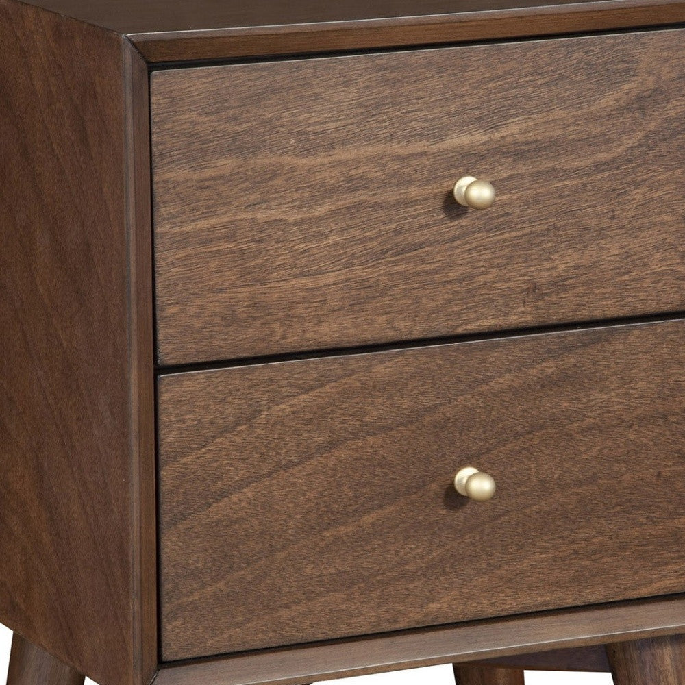 26" Brown Solid Wood and Wood Two Drawer Nightstand-Nightstands & Bedside Tables-DECOROLALA