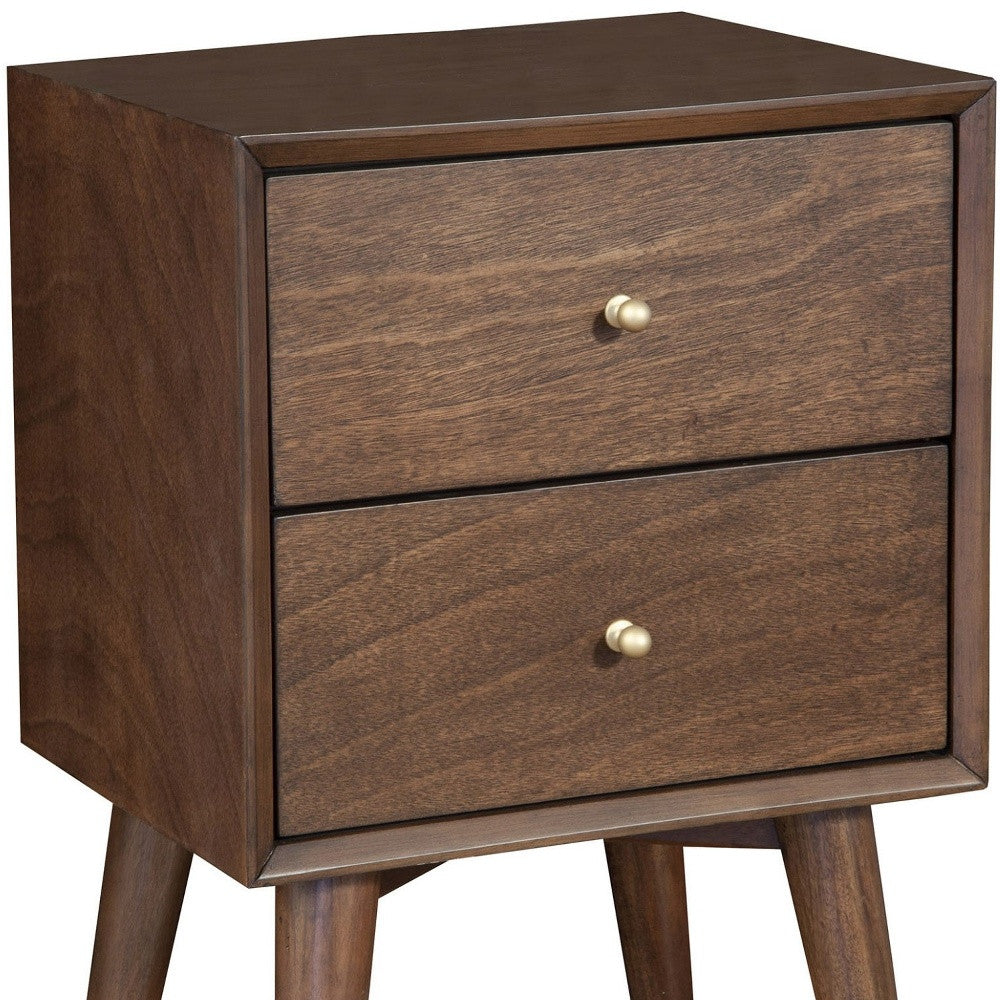 26" Brown Solid Wood and Wood Two Drawer Nightstand-Nightstands & Bedside Tables-DECOROLALA