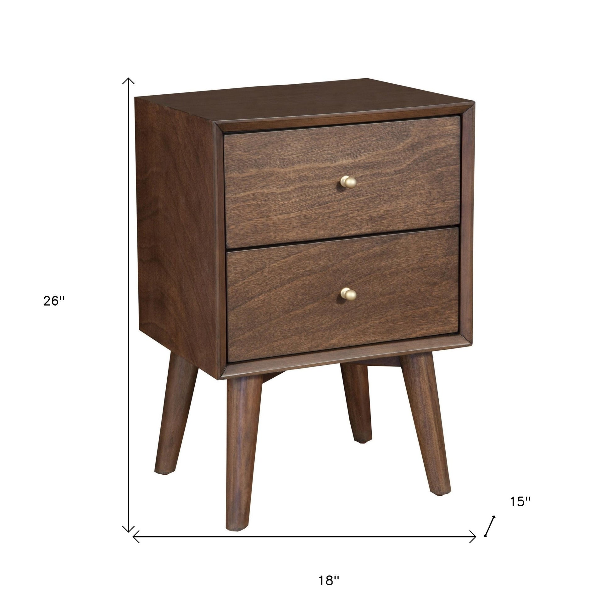26" Brown Solid Wood and Wood Two Drawer Nightstand-Nightstands & Bedside Tables-DECOROLALA