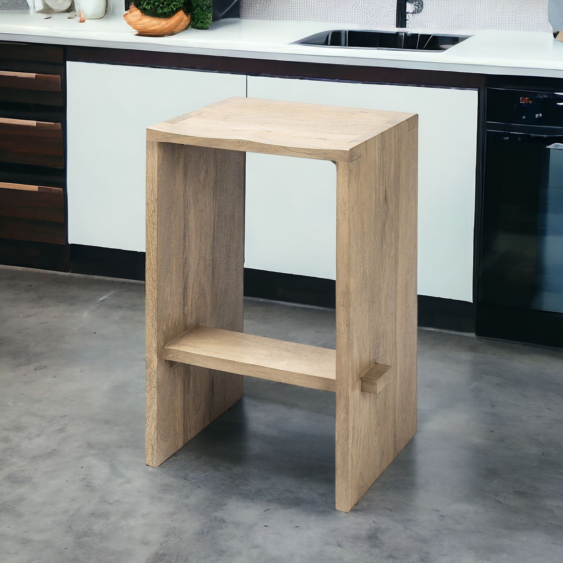 26" Brown Solid and Manufactured Wood Backless Counter Height Bar Chair-Bar Chairs-DECOROLALA