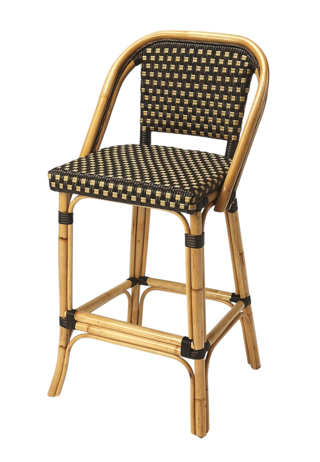 26" Brown and Natural Rattan Counter Height Bar Chair-Bar Chairs-DECOROLALA