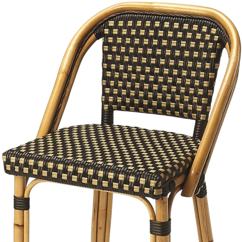 26" Brown and Natural Rattan Counter Height Bar Chair-Bar Chairs-DECOROLALA