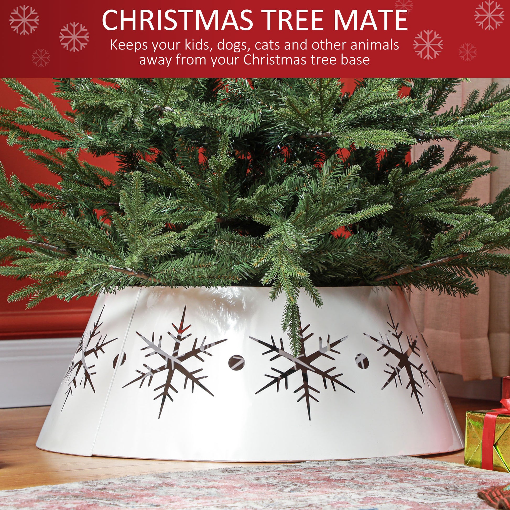 26" Christmas Tree Collar - White Steel Snowflake Pattern-Home Furnishings > Holiday & Seasonal > Christmas Trees-DECOROLALA