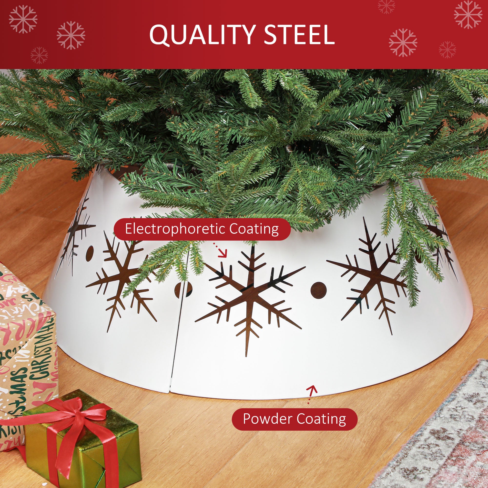 26" Christmas Tree Collar - White Steel Snowflake Pattern-Home Furnishings > Holiday & Seasonal > Christmas Trees-DECOROLALA
