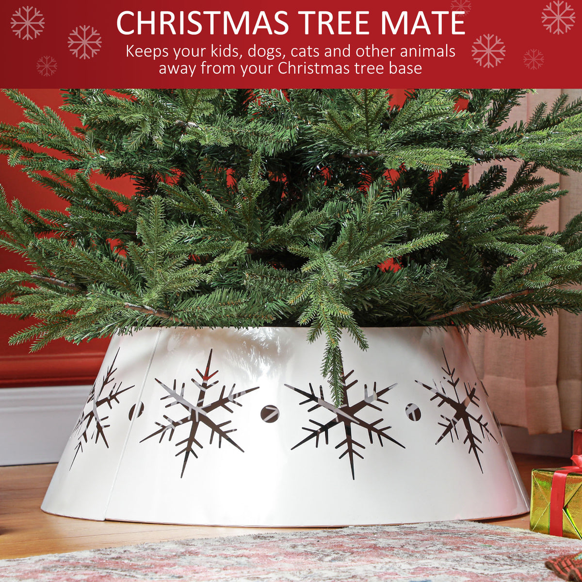 26" Christmas Tree Collar - White Steel Snowflake Pattern-Home Furnishings > Holiday & Seasonal > Christmas Trees-DECOROLALA