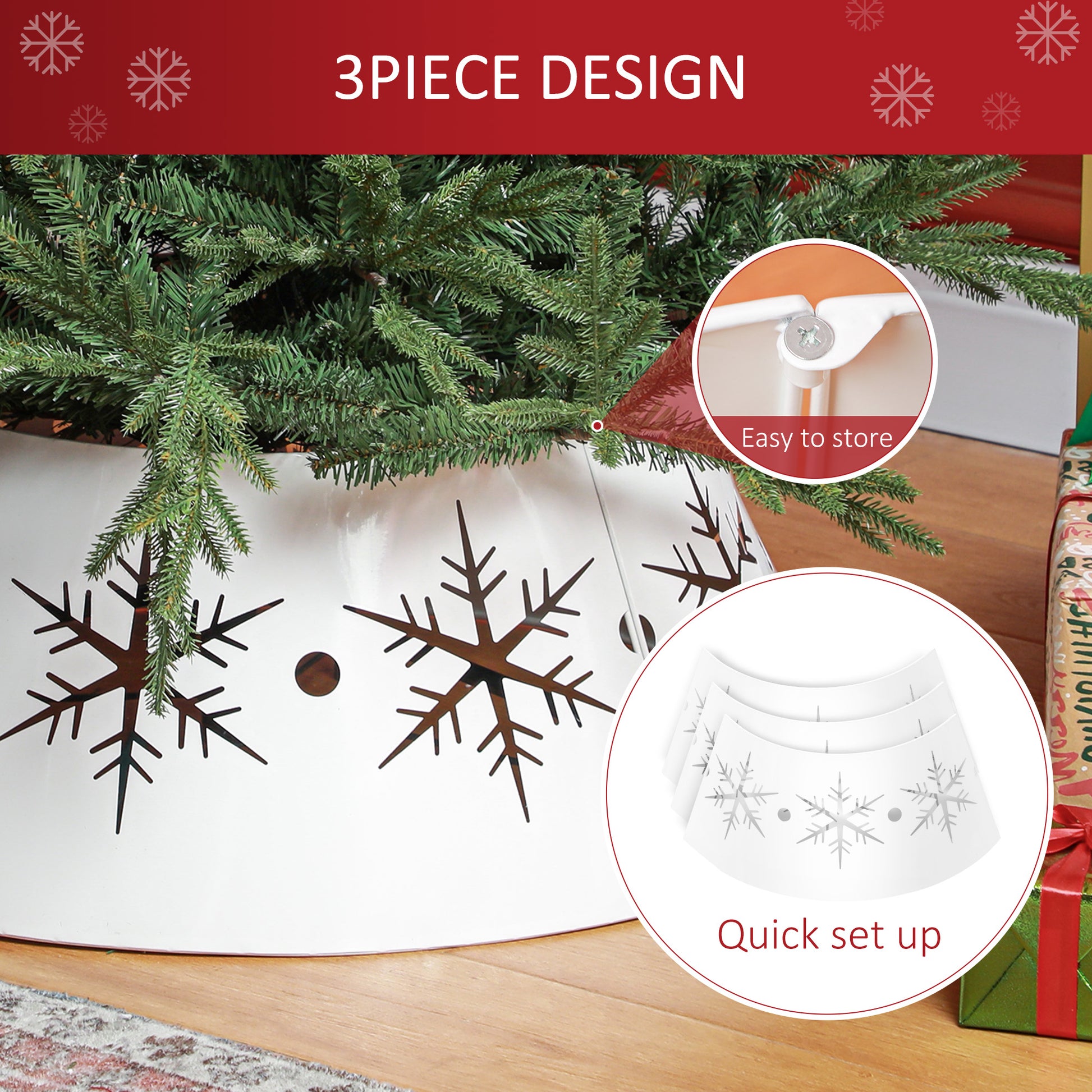 26" Christmas Tree Collar - White Steel Snowflake Pattern-Home Furnishings > Holiday & Seasonal > Christmas Trees-DECOROLALA