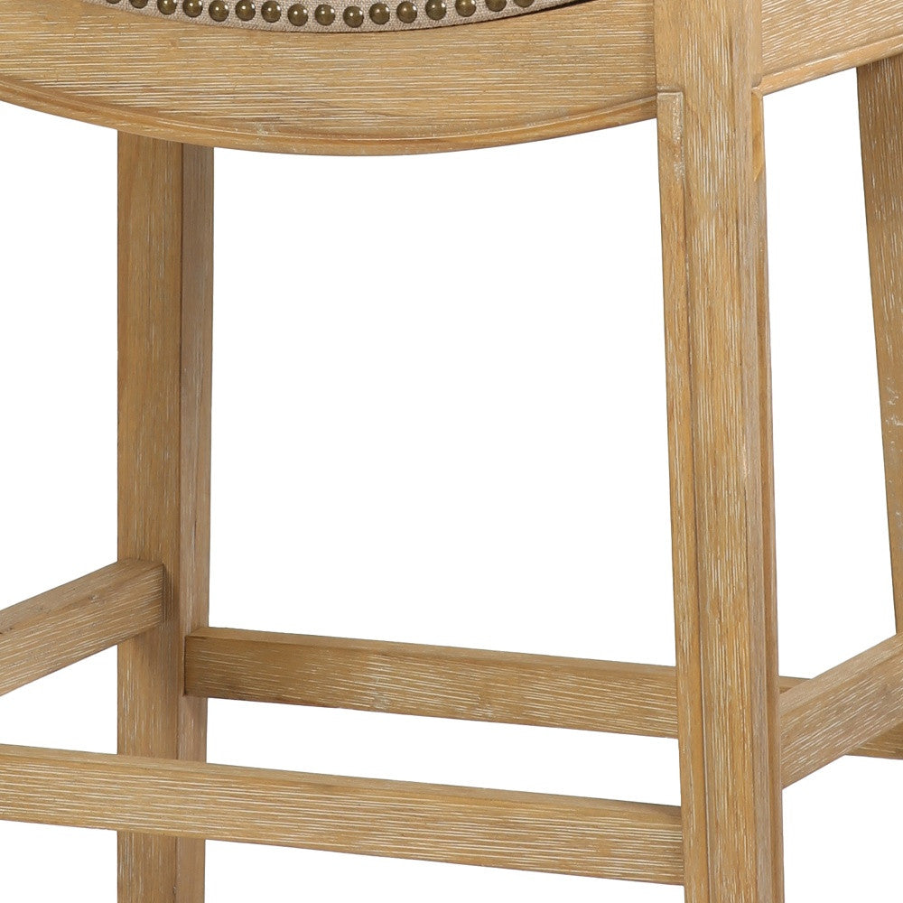 26" Cream and Wood Brown Fabric and Solid Wood Backless Counter Height Bar Chair-Bar Chairs-DECOROLALA