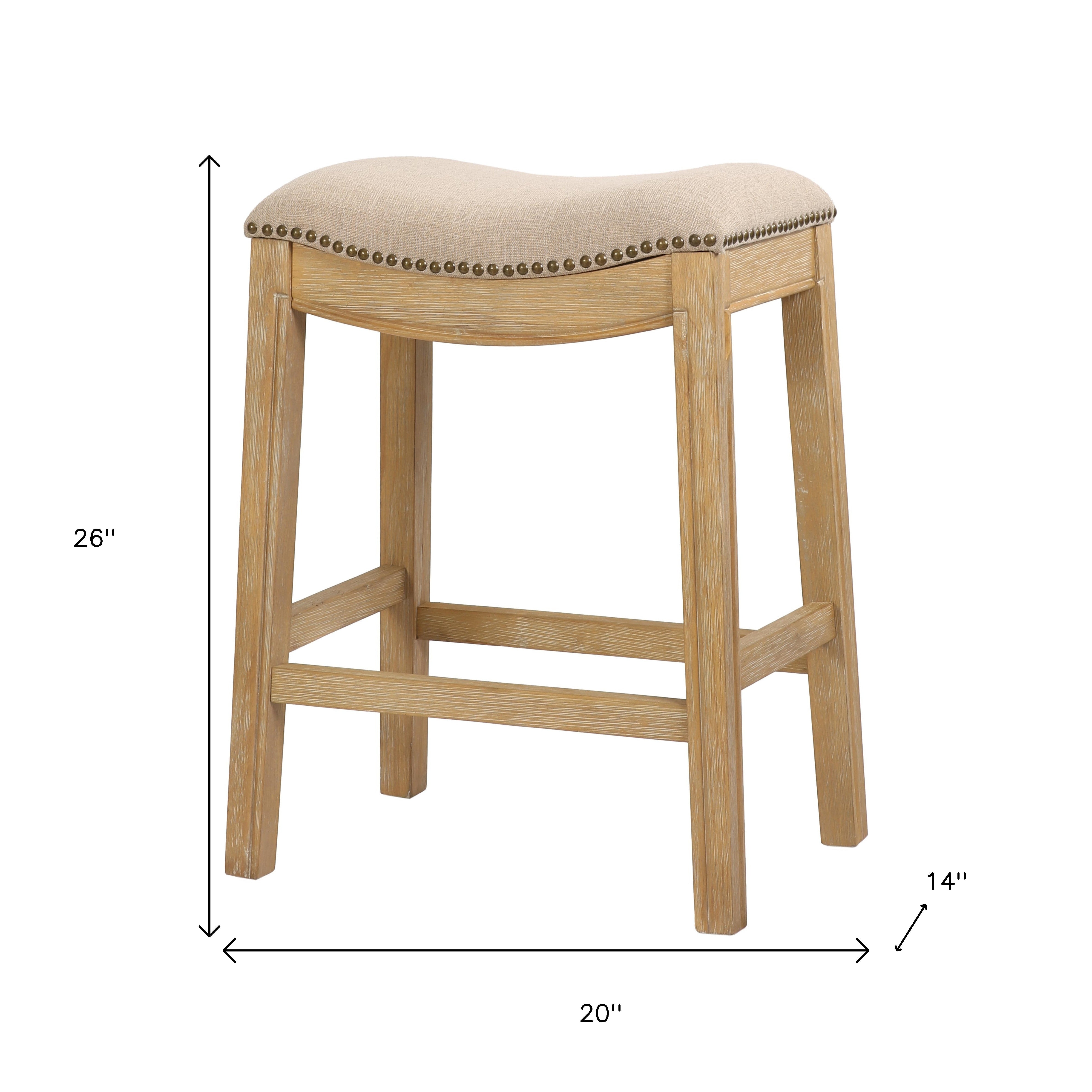 26" Cream and Wood Brown Fabric and Solid Wood Backless Counter Height Bar Chair-Bar Chairs-DECOROLALA