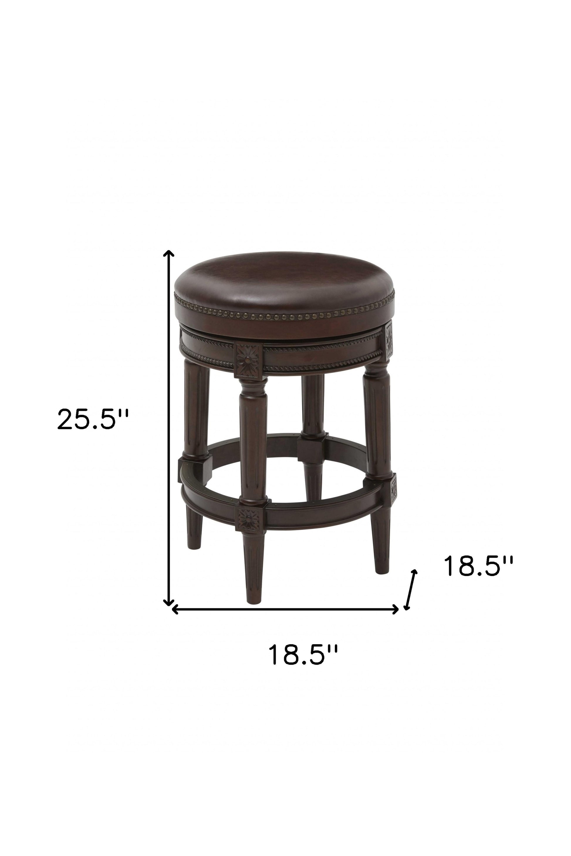 26" Dark Brown and Brown Faux Leather Backless Counter Height Swivel Bar Chair-Bar Chairs-DECOROLALA