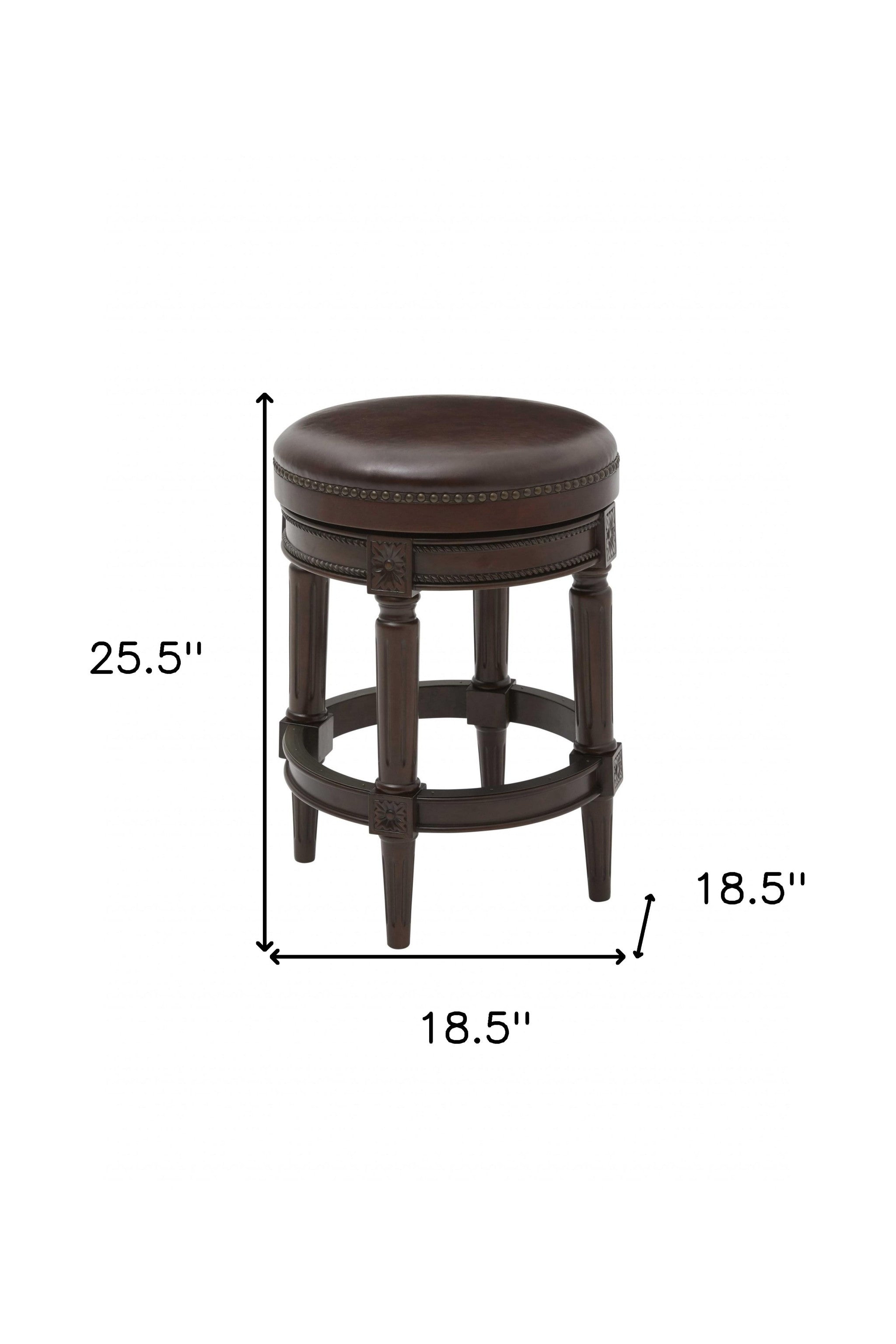 26" Dark Brown and Brown Faux Leather Backless Counter Height Swivel Bar Chair-Bar Chairs-DECOROLALA