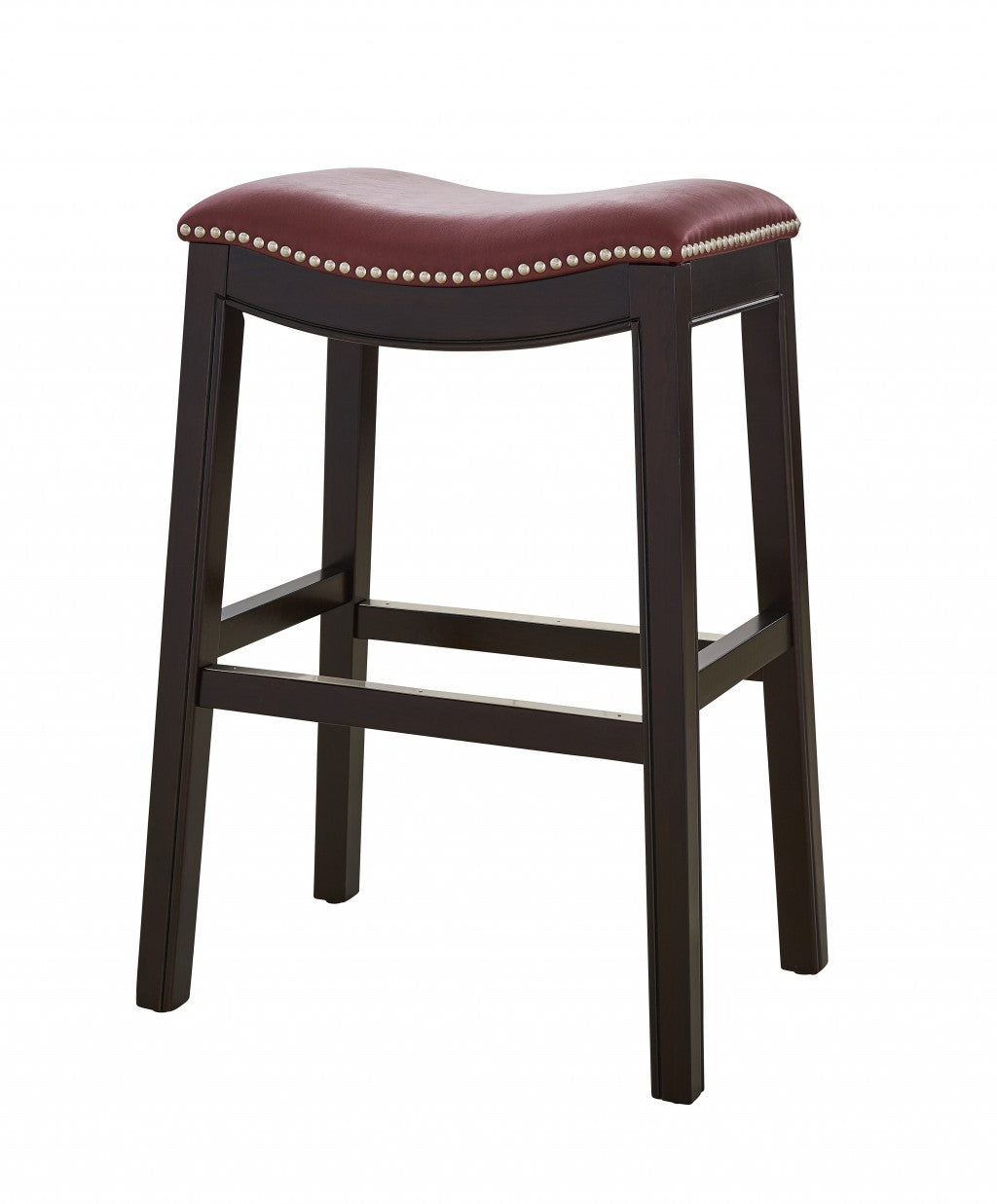 26" Dark Red and Espresso Solid Wood Backless Counter Height Bar Chair-Bar Chairs-DECOROLALA