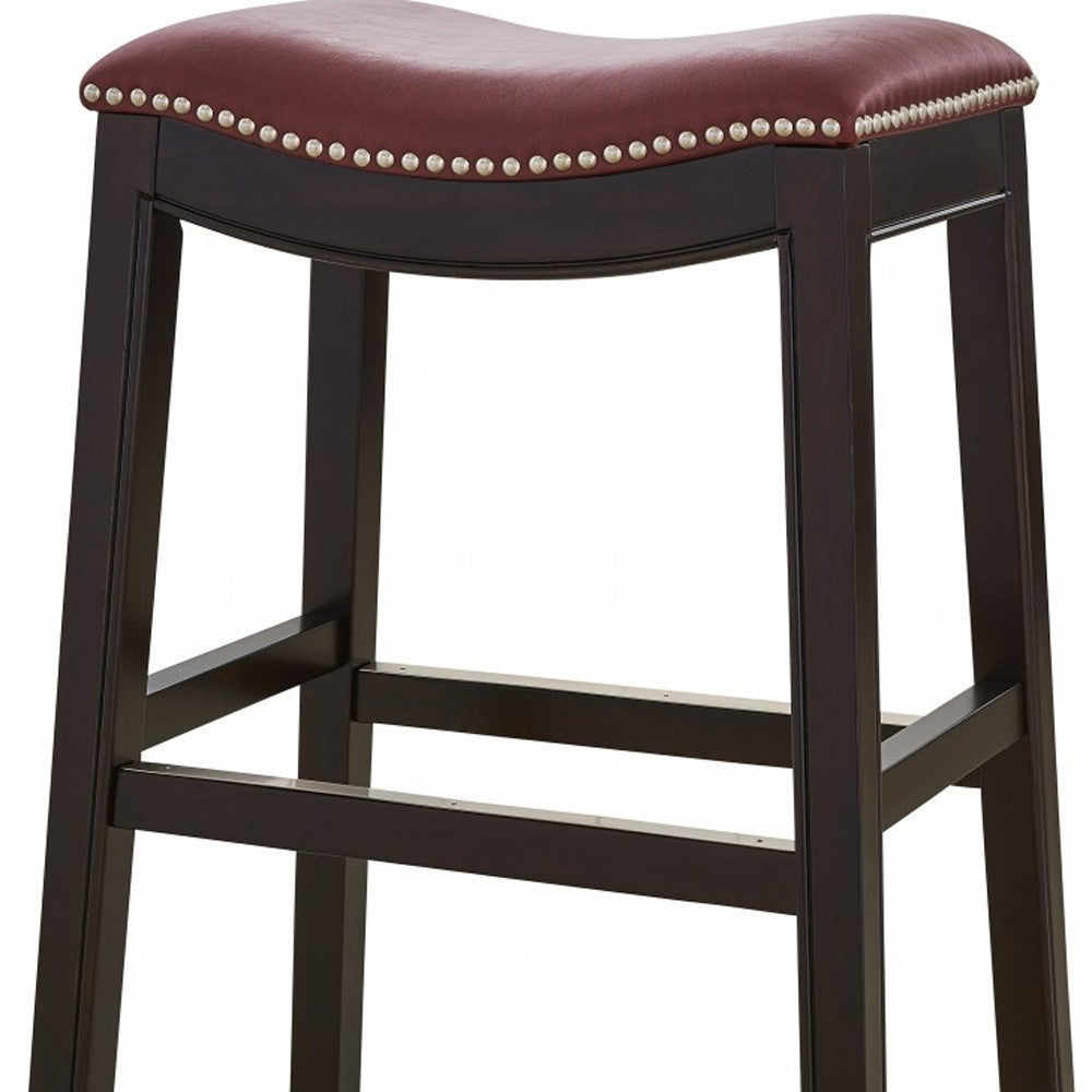 26" Dark Red and Espresso Solid Wood Backless Counter Height Bar Chair-Bar Chairs-DECOROLALA