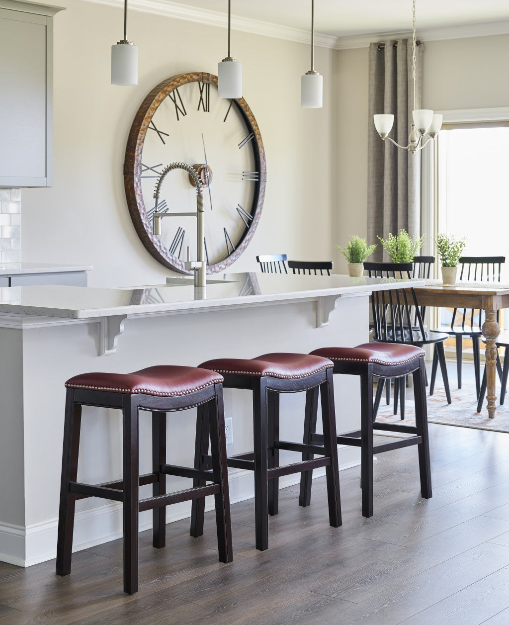 26" Dark Red and Espresso Solid Wood Backless Counter Height Bar Chair-Bar Chairs-DECOROLALA