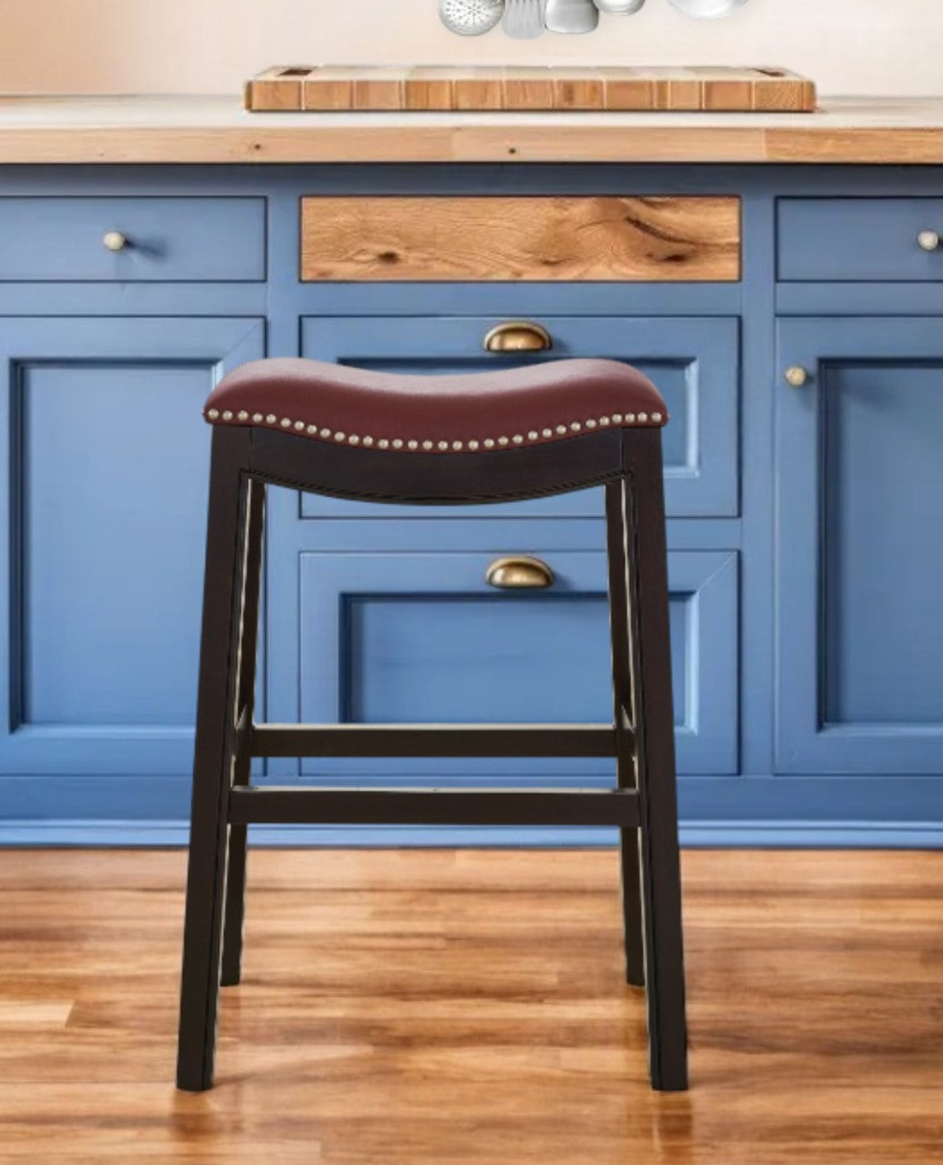 26" Dark Red and Espresso Solid Wood Backless Counter Height Bar Chair-Bar Chairs-DECOROLALA