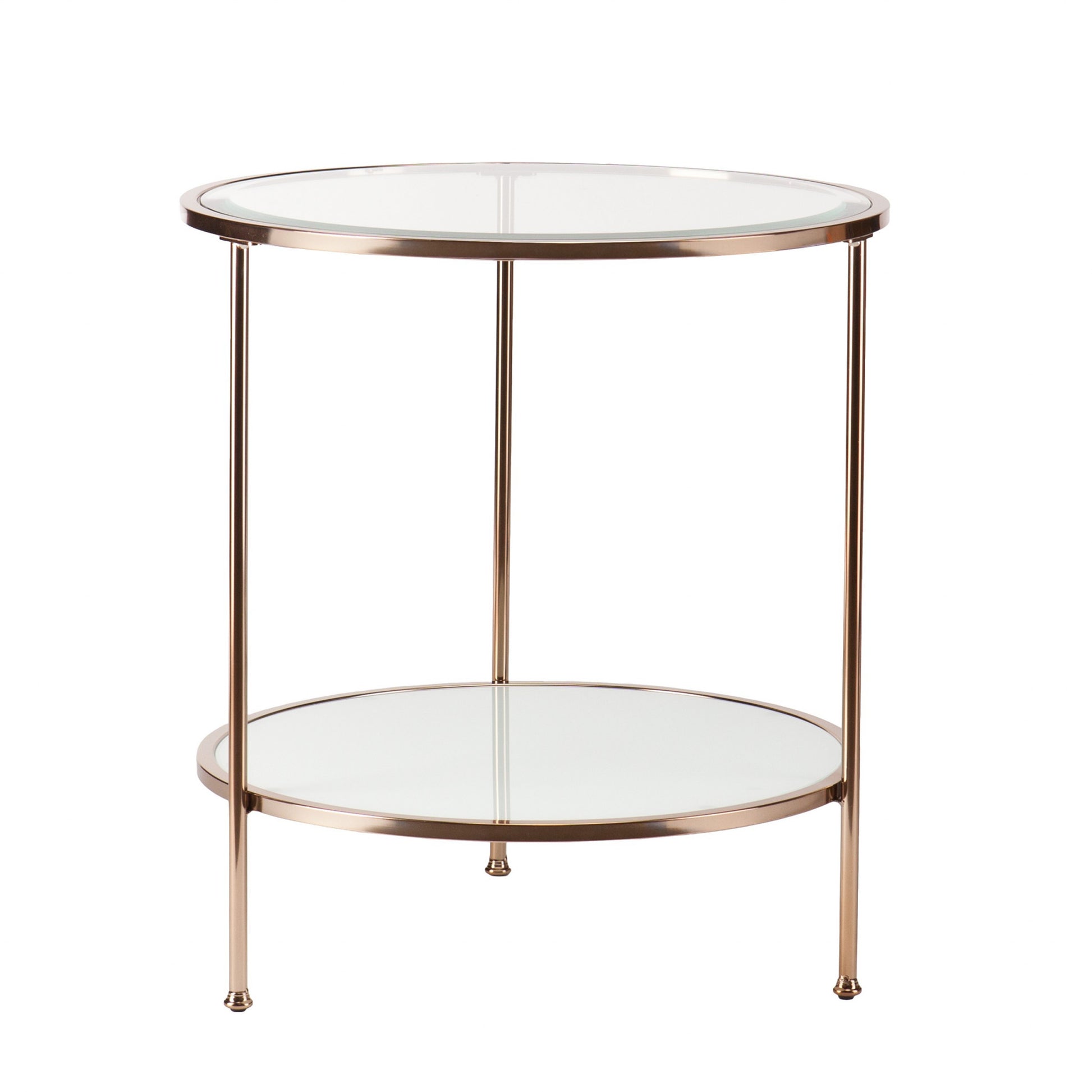 26" Gold Glass And Iron Round End Table With Shelf-End-Side Tables-DECOROLALA