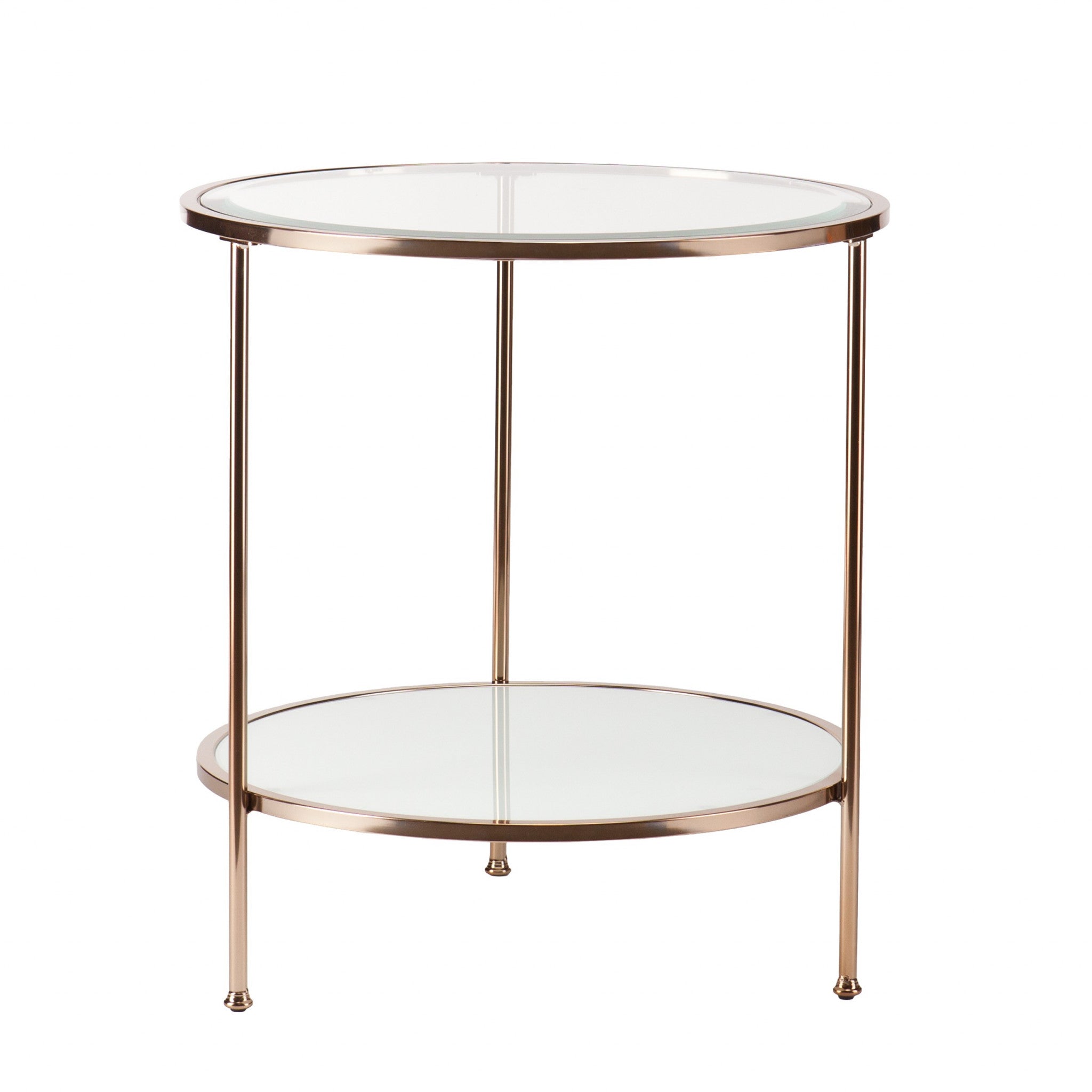 26" Gold Glass And Iron Round End Table With Shelf-End-Side Tables-DECOROLALA