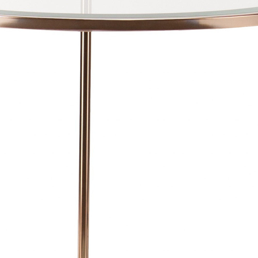 26" Gold Glass And Iron Round End Table With Shelf-End-Side Tables-DECOROLALA