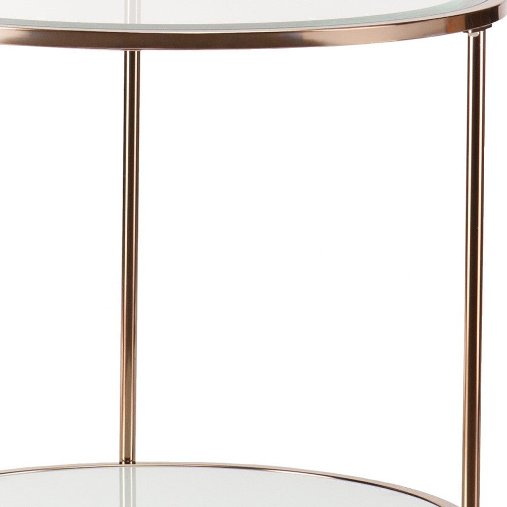 26" Gold Glass And Iron Round End Table With Shelf-End-Side Tables-DECOROLALA