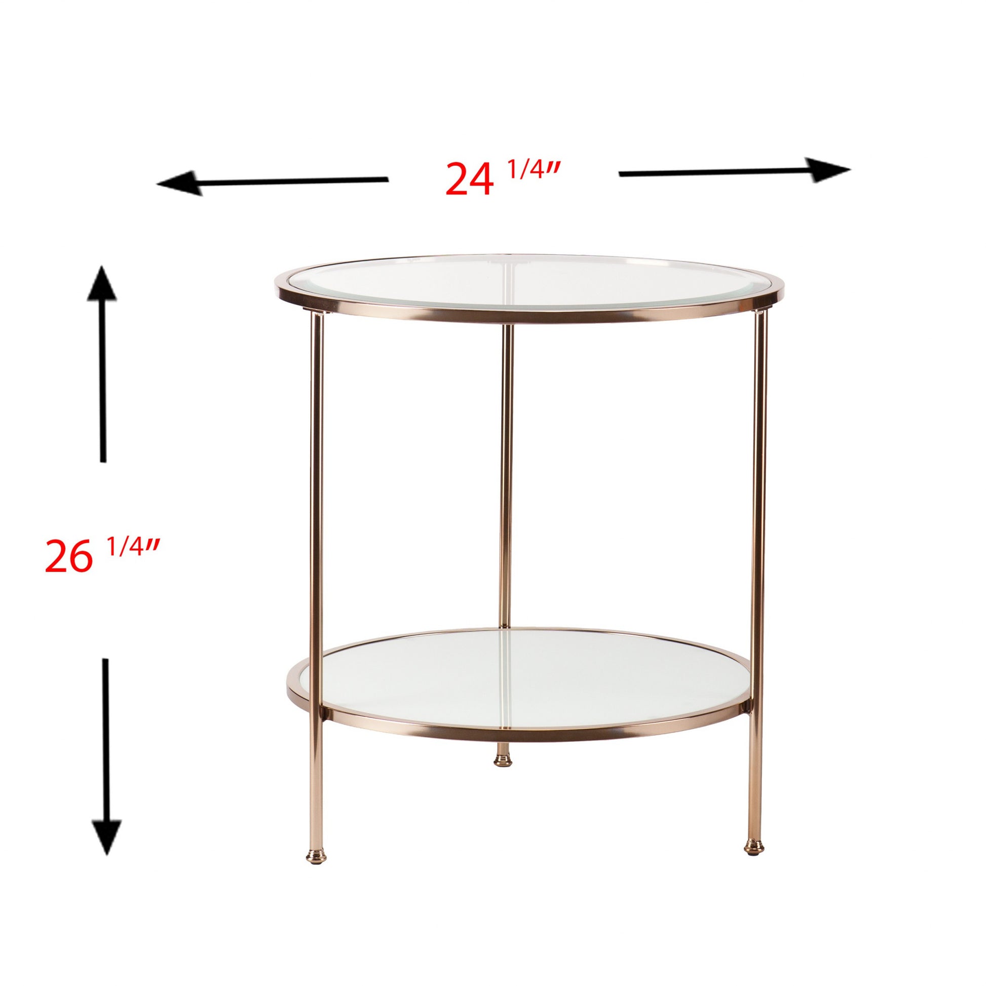 26" Gold Glass And Iron Round End Table With Shelf-End-Side Tables-DECOROLALA