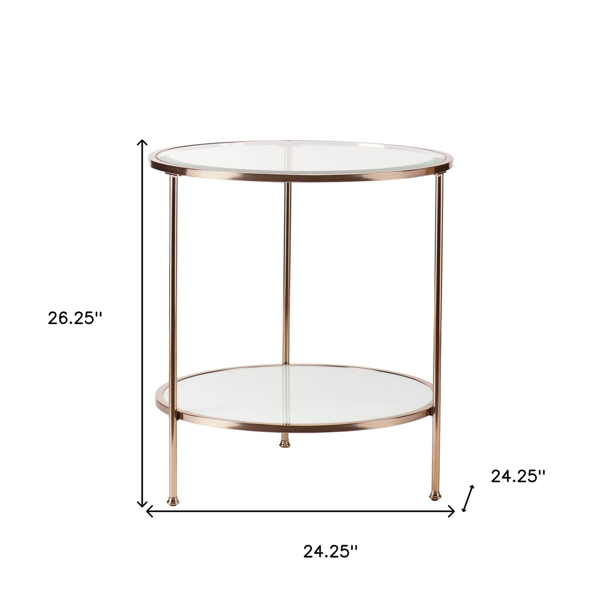 26" Gold Glass And Iron Round End Table With Shelf-End-Side Tables-DECOROLALA