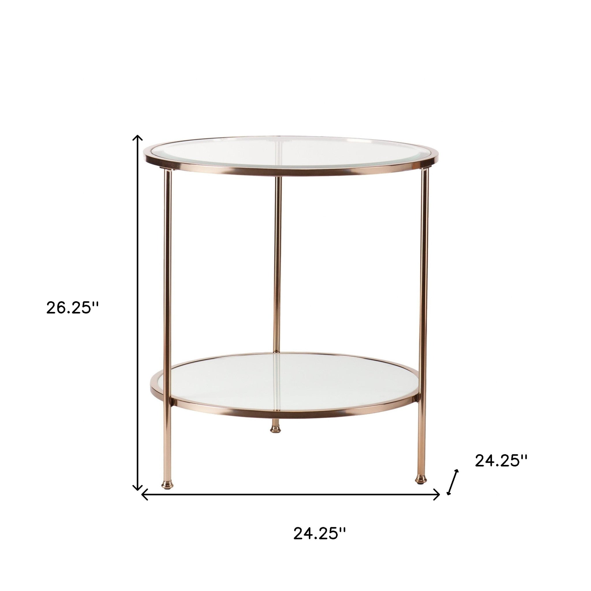 26" Gold Glass And Iron Round End Table With Shelf-End-Side Tables-DECOROLALA