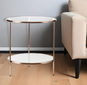 26" Gold Glass And Iron Round End Table With Shelf-End-Side Tables-DECOROLALA