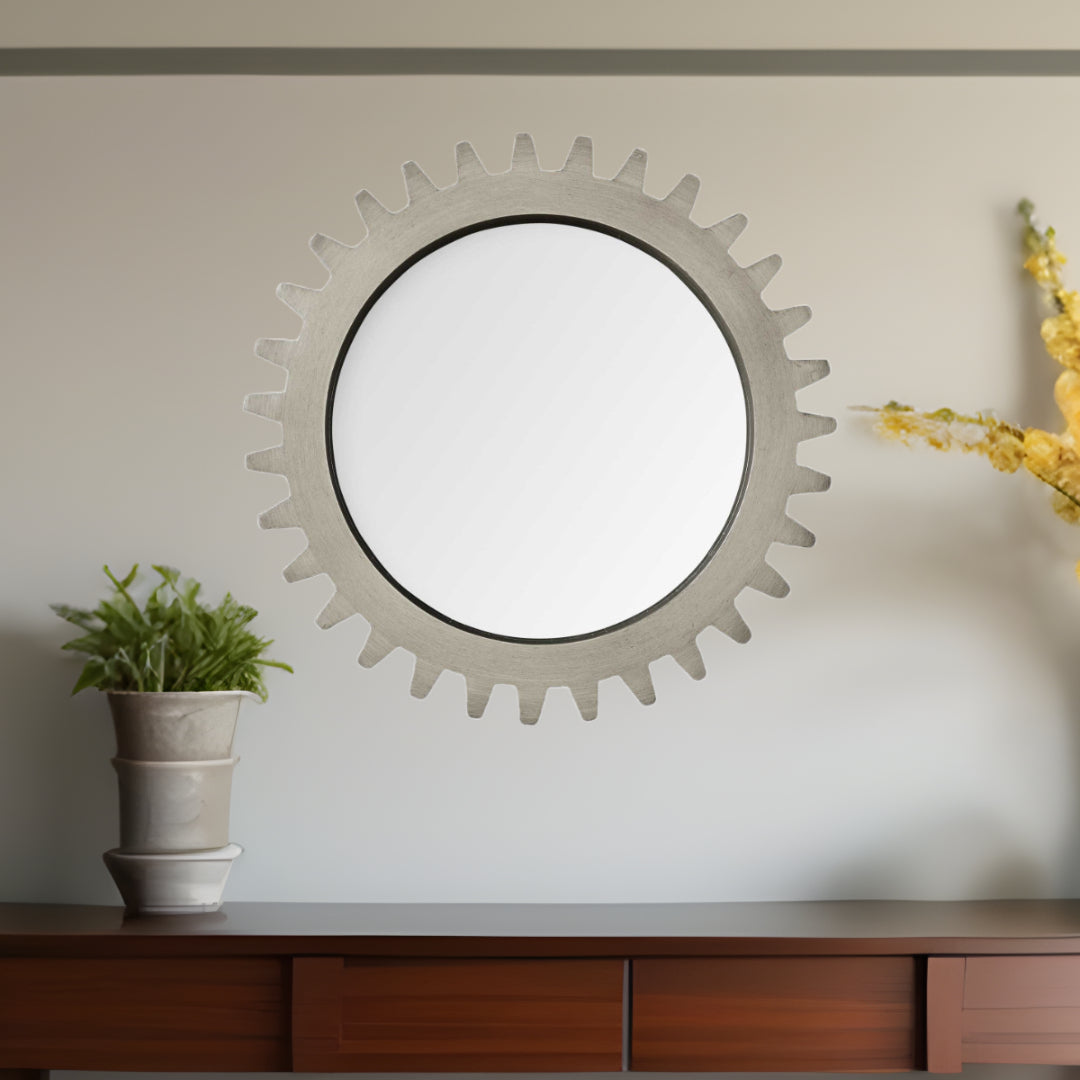 26" Gray Abstract Wood Framed Accent Mirror-Mirrors-DECOROLALA