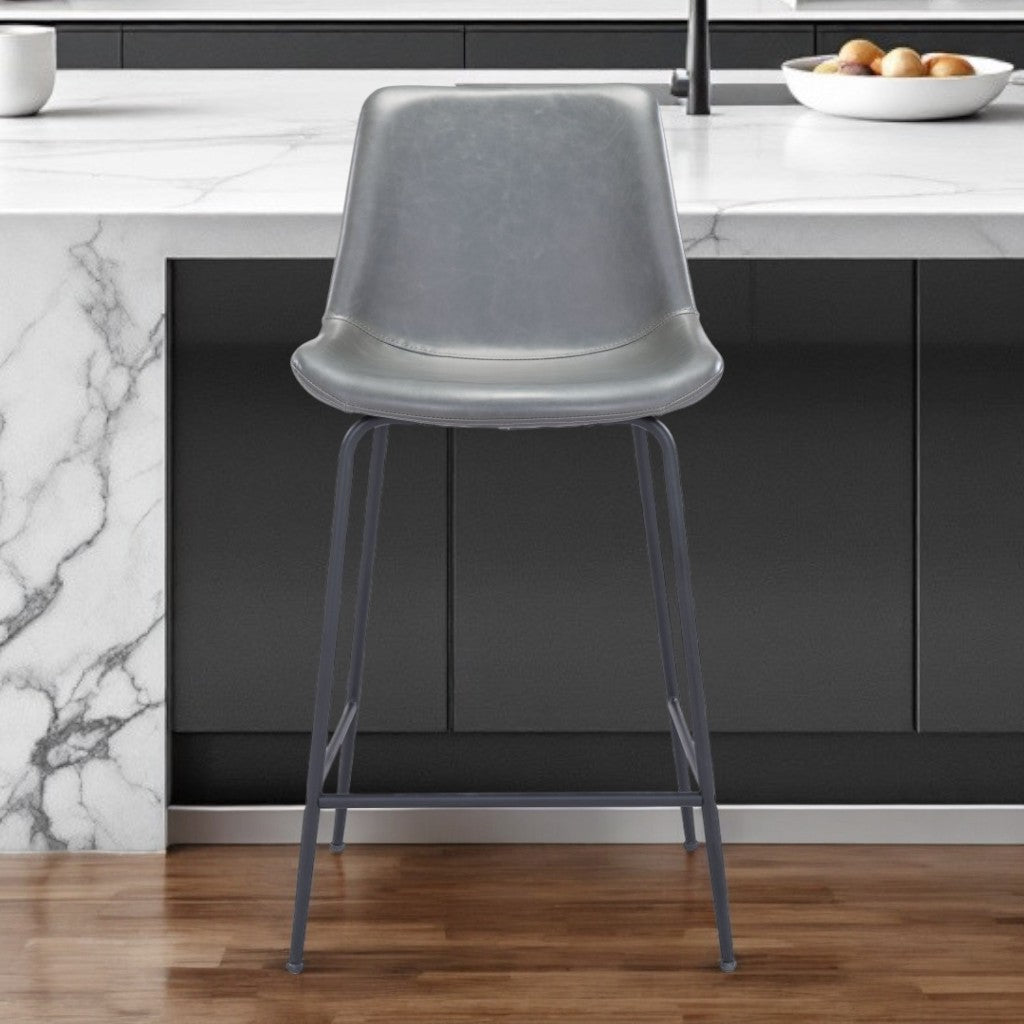 26" Gray And Black Steel Low Back Counter Height Bar Chair-Bar Chairs-DECOROLALA