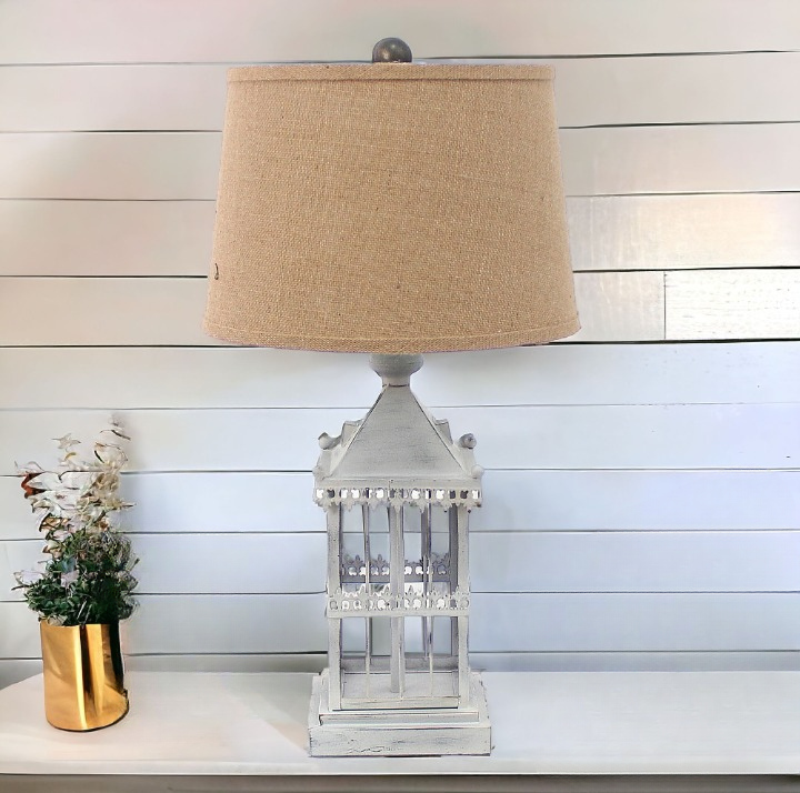 26" Gray Metal Table Lamp With Brown Drum Shade-Table Lamps-DECOROLALA