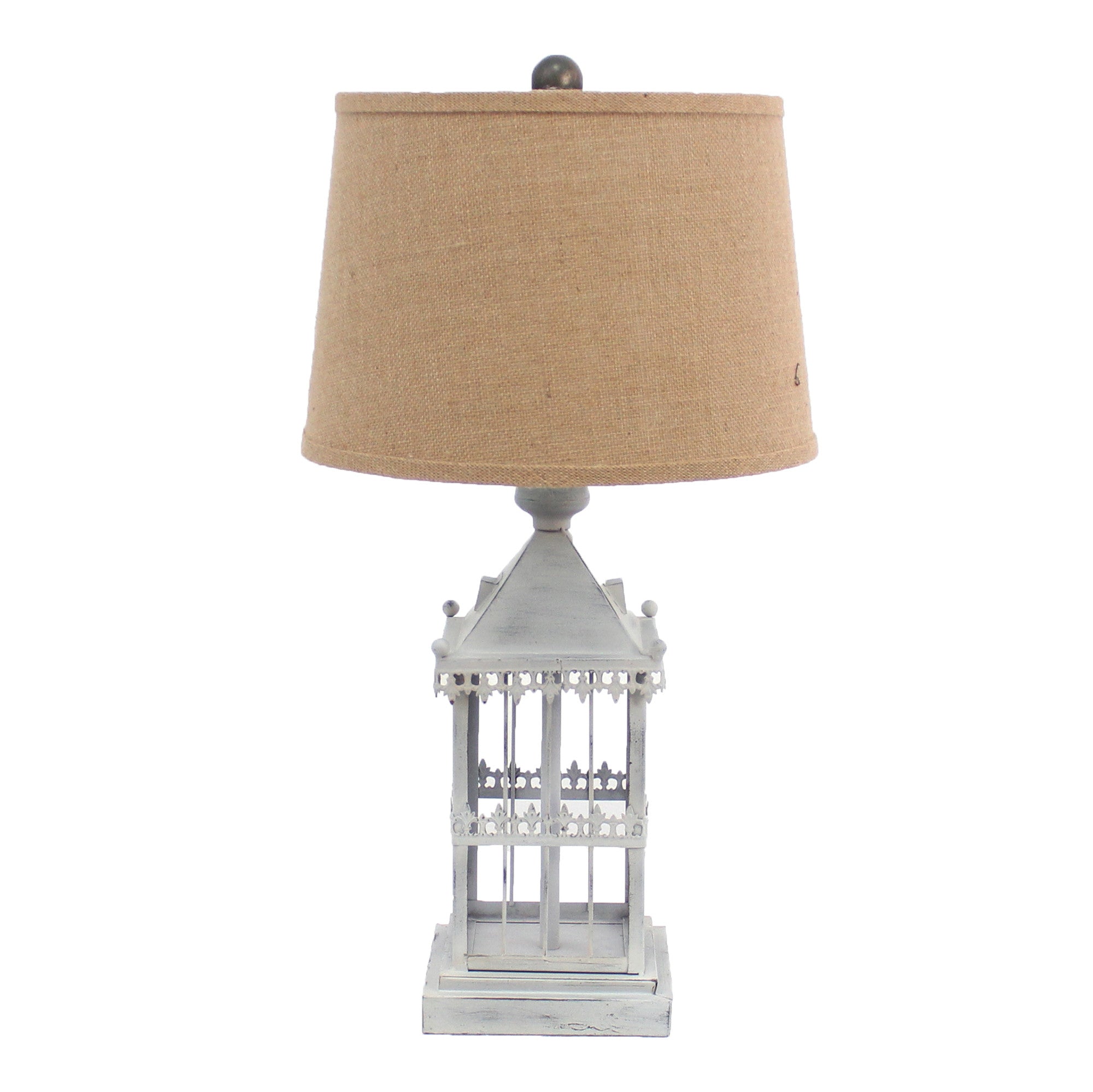 26" Gray Metal Table Lamp With Brown Drum Shade-Table Lamps-DECOROLALA