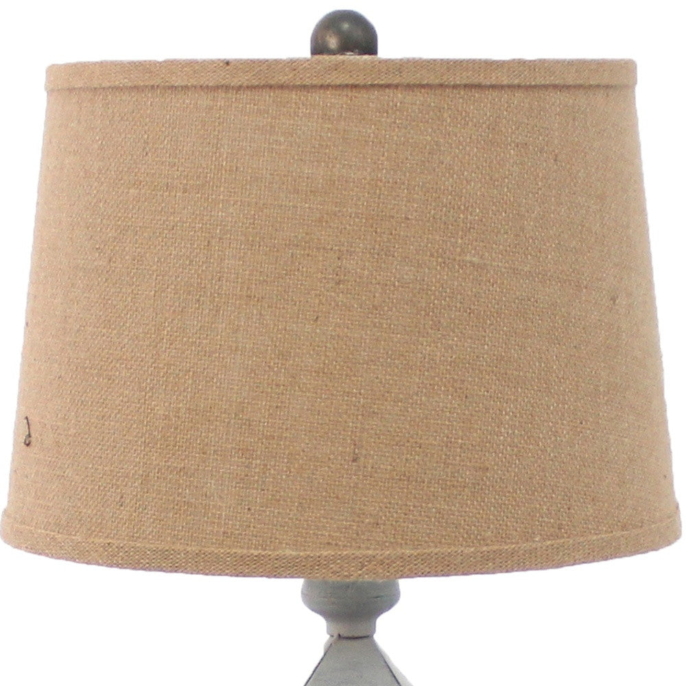 26" Gray Metal Table Lamp With Brown Drum Shade-Table Lamps-DECOROLALA
