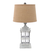 26" Gray Metal Table Lamp With Brown Drum Shade-Table Lamps-DECOROLALA