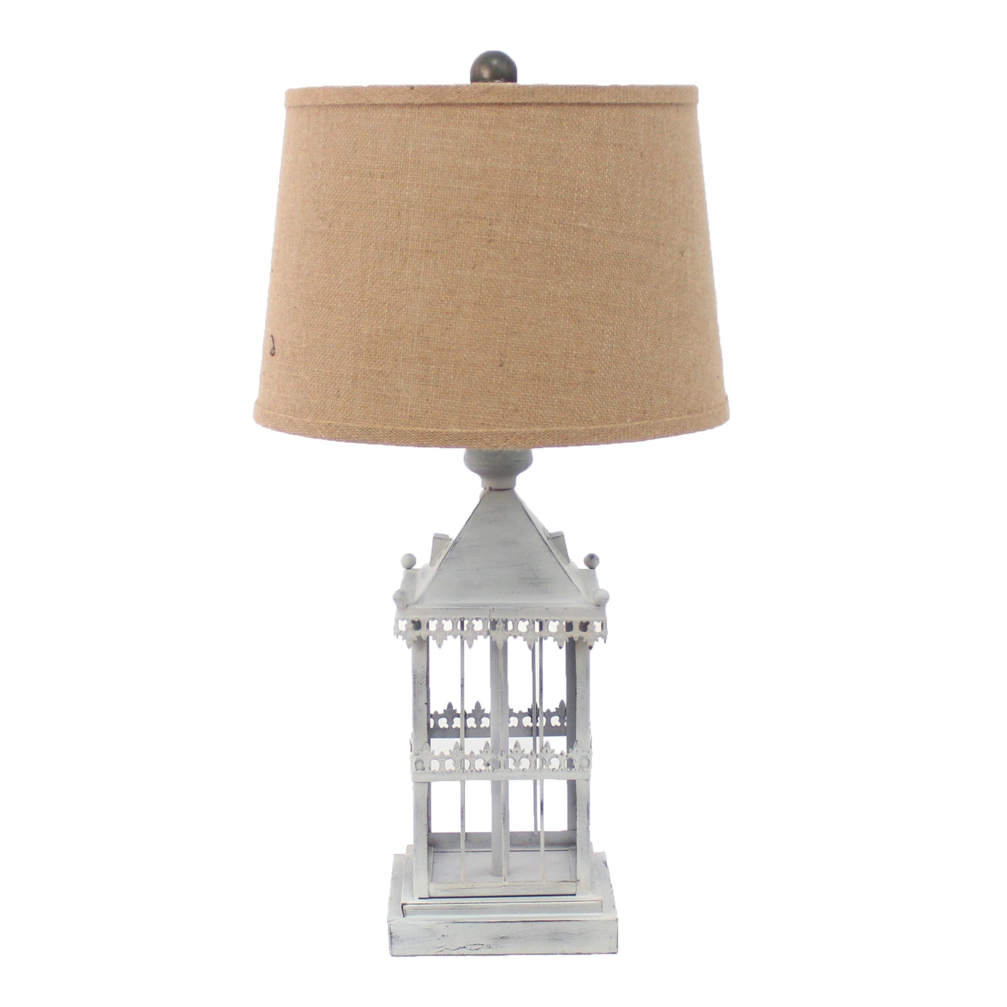 26" Gray Metal Table Lamp With Brown Drum Shade-Table Lamps-DECOROLALA