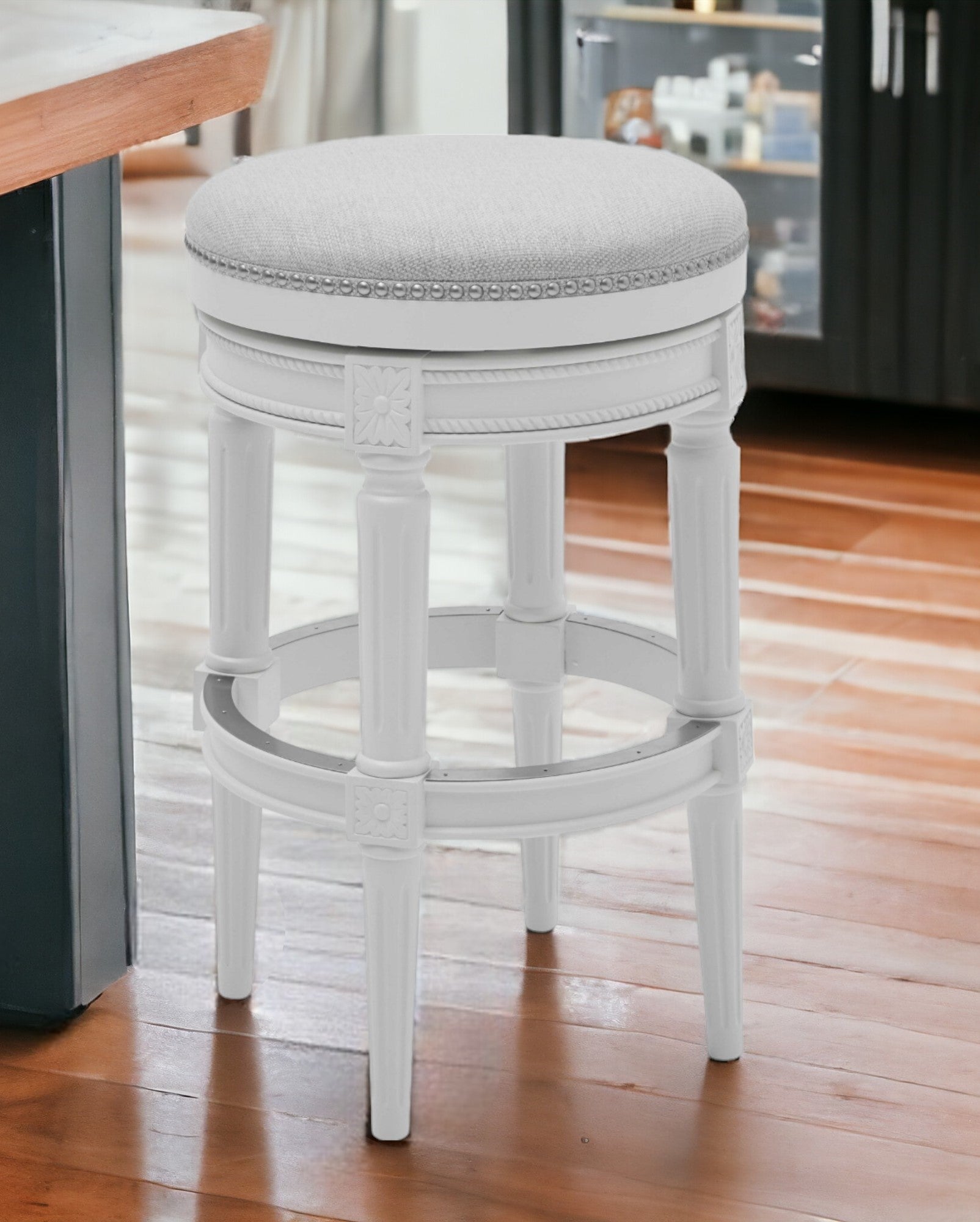 26" Gray Solid Wood Backless Bar Height Swivel Bar Chair-Bar Chairs-DECOROLALA