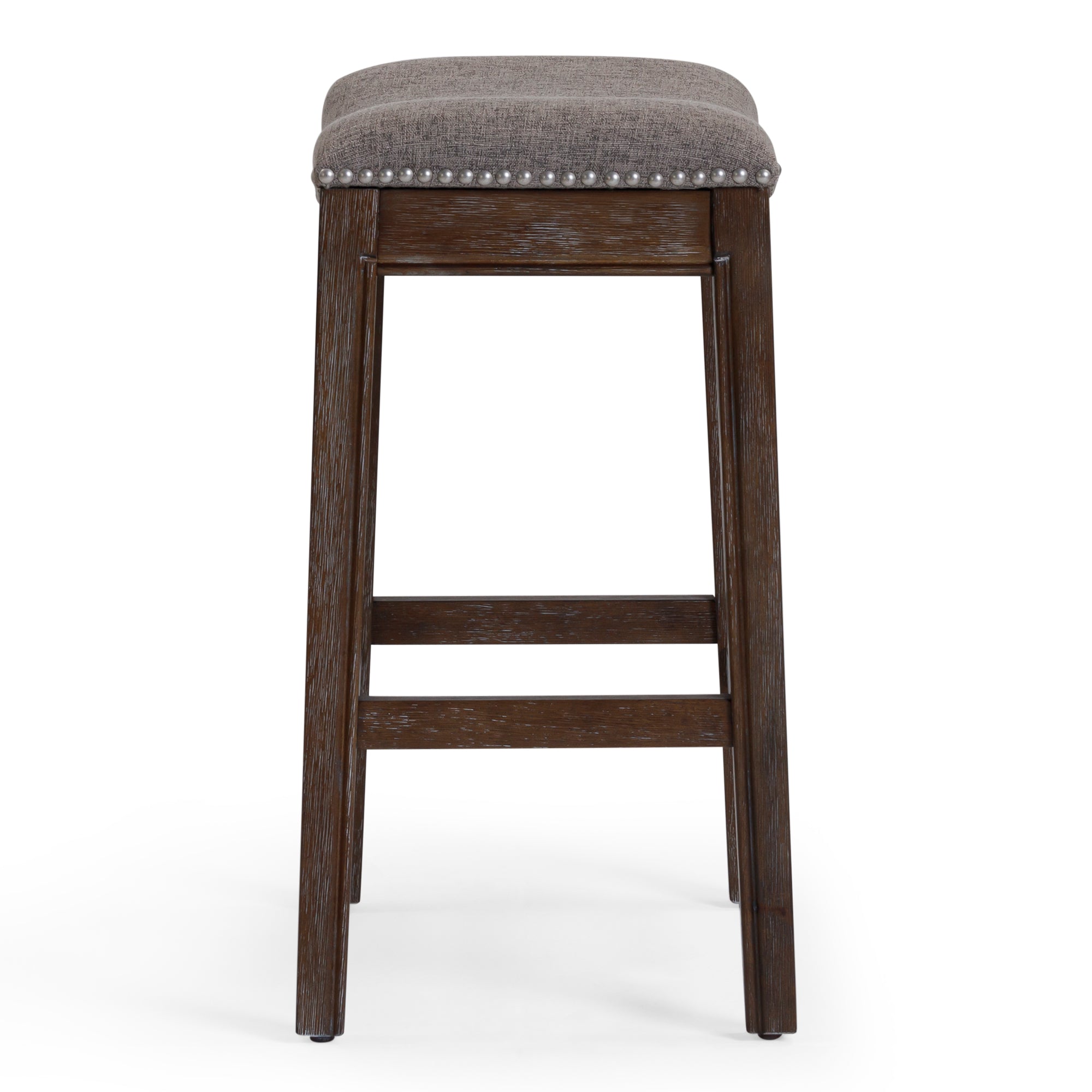 26" Gray and Brown Fabric and Solid Wood Backless Counter Height Bar Chair-Bar Chairs-DECOROLALA