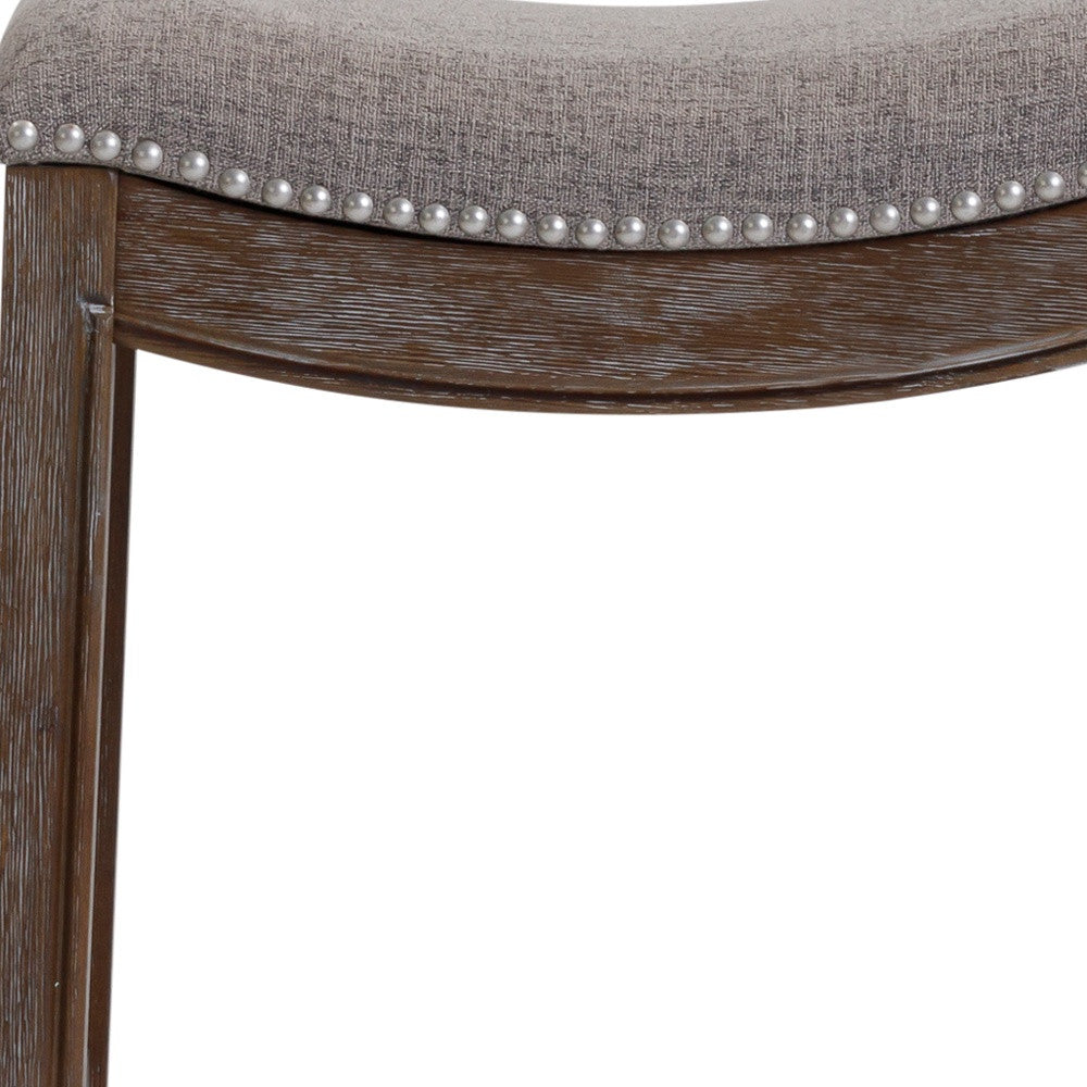 26" Gray and Brown Fabric and Solid Wood Backless Counter Height Bar Chair-Bar Chairs-DECOROLALA