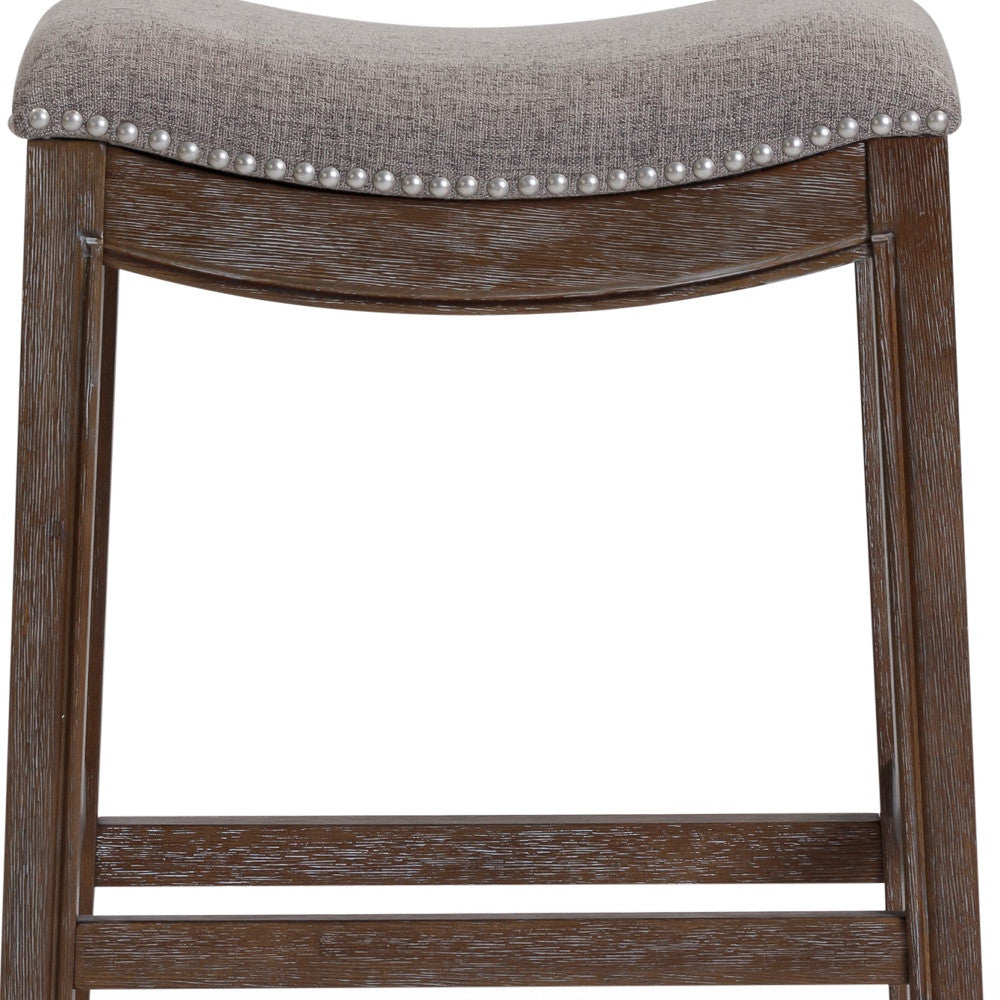 26" Gray and Brown Fabric and Solid Wood Backless Counter Height Bar Chair-Bar Chairs-DECOROLALA