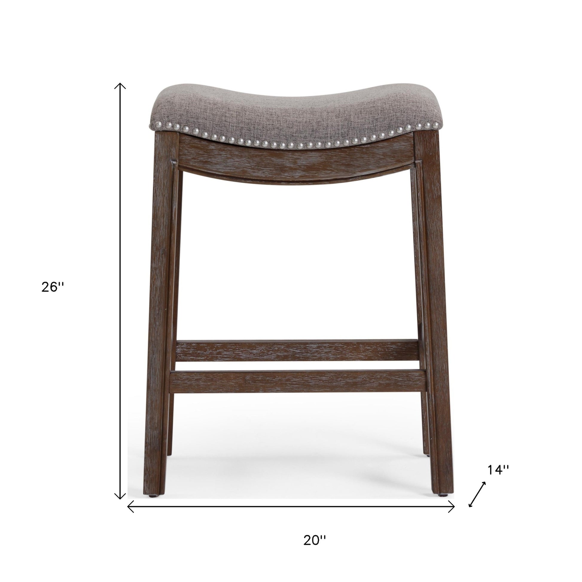 26" Gray and Brown Fabric and Solid Wood Backless Counter Height Bar Chair-Bar Chairs-DECOROLALA