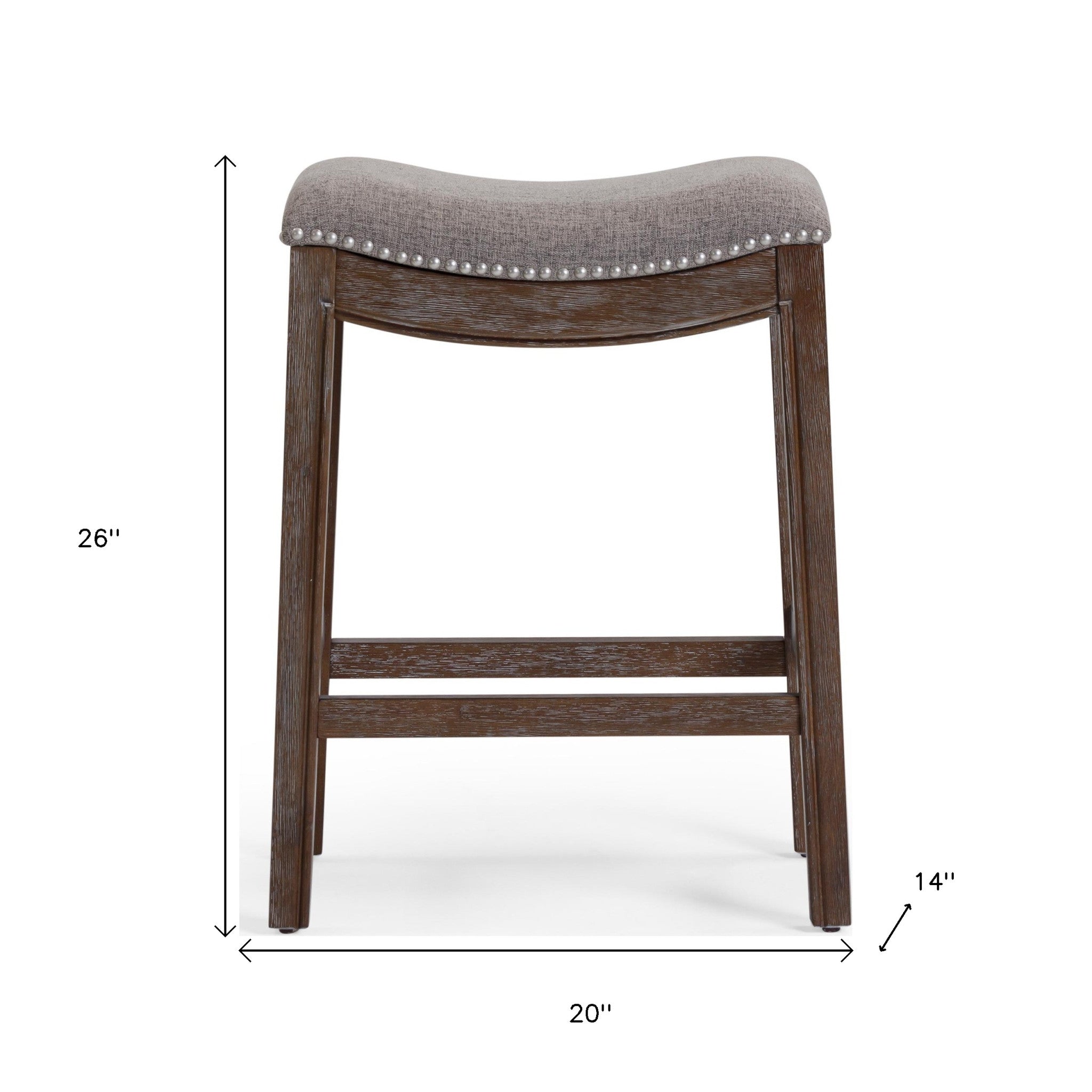 26" Gray and Brown Fabric and Solid Wood Backless Counter Height Bar Chair-Bar Chairs-DECOROLALA