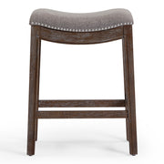 26" Gray and Brown Fabric and Solid Wood Backless Counter Height Bar Chair-Bar Chairs-DECOROLALA