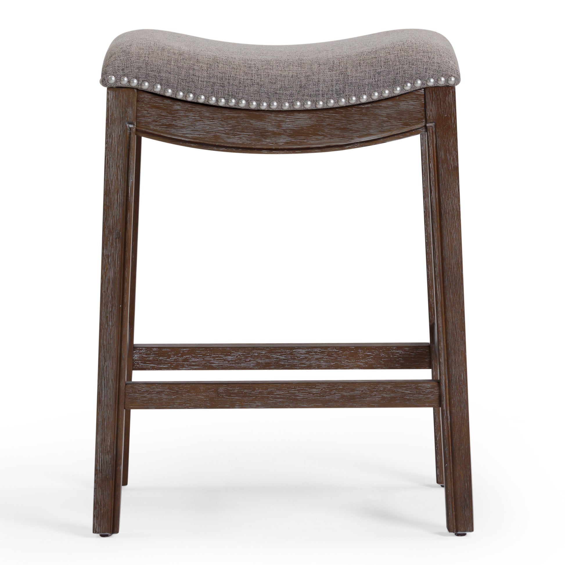 26" Gray and Brown Fabric and Solid Wood Backless Counter Height Bar Chair-Bar Chairs-DECOROLALA