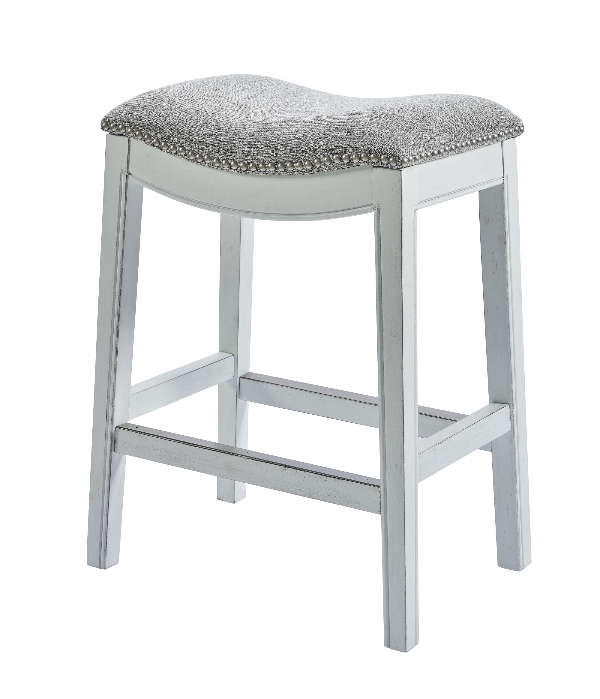 26" Gray and White Solid Wood and Linen Blend Backless Counter Height Bar Chair-Bar Chairs-DECOROLALA