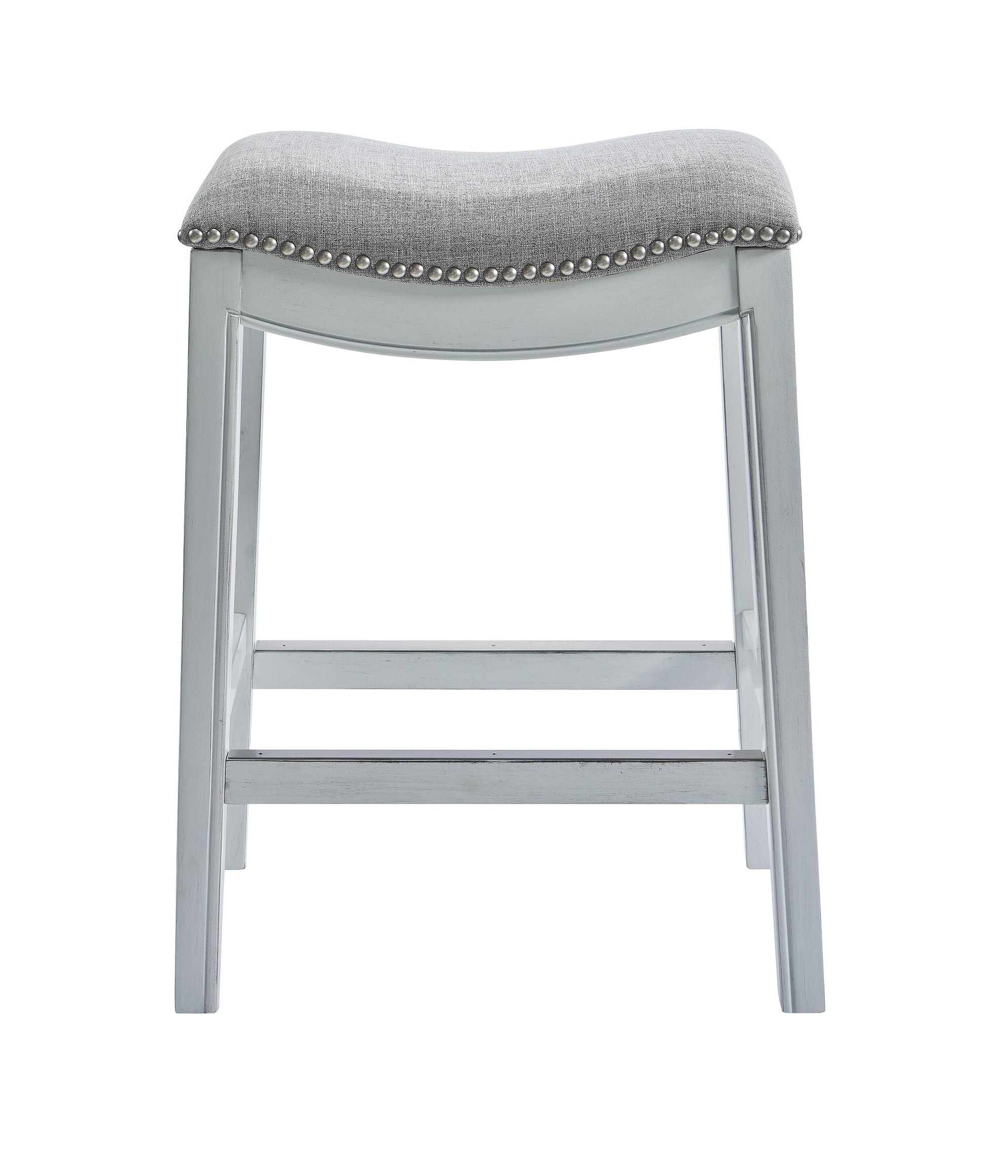 26" Gray and White Solid Wood and Linen Blend Backless Counter Height Bar Chair-Bar Chairs-DECOROLALA